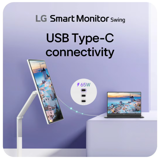 LG 32U889SA-W 32 Inch 4K UHD IPS Touchscreen Smart Monitor Swing with Rolling Stand