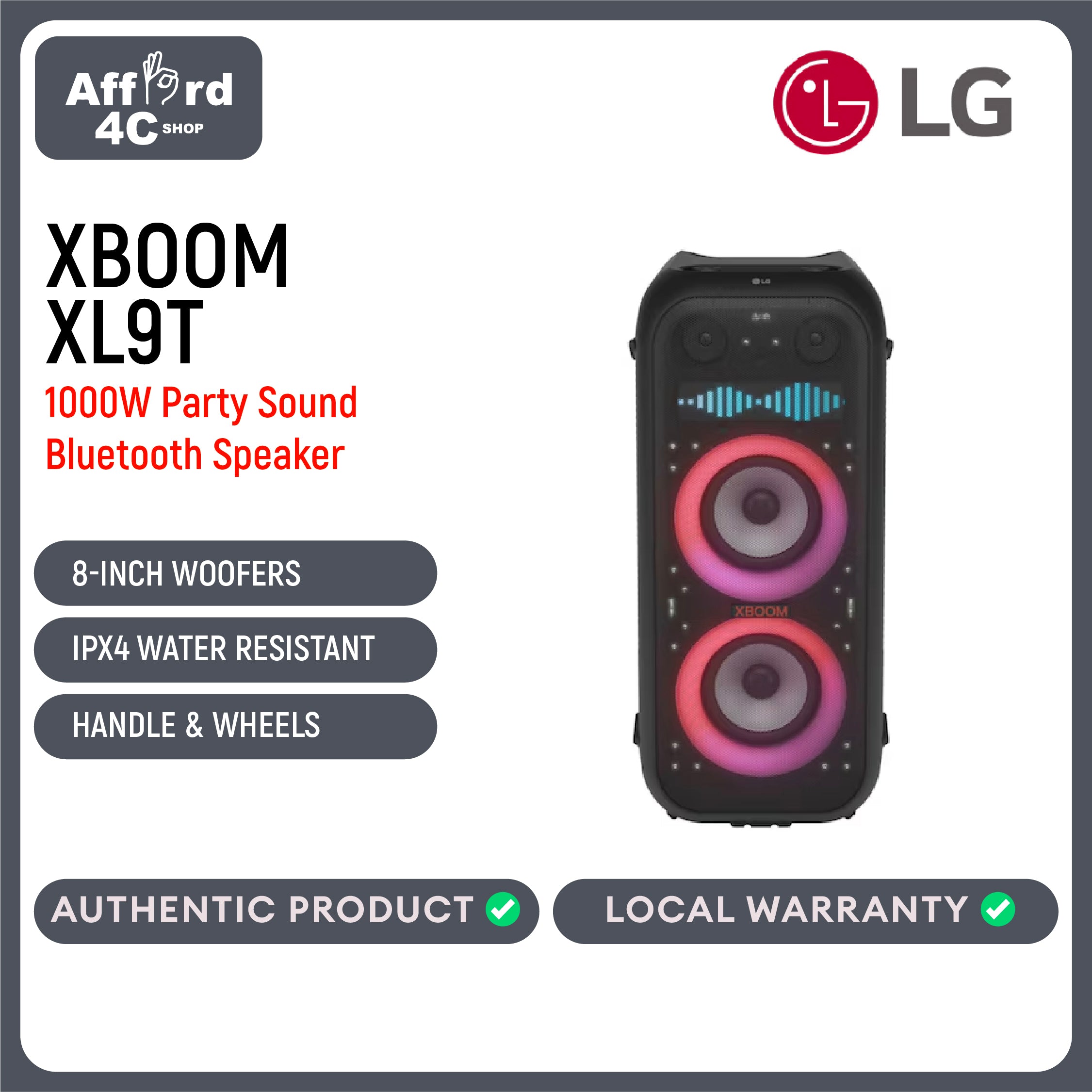LG XL9T XBOOM Portable Tower Speaker with Pixel LED Lighting