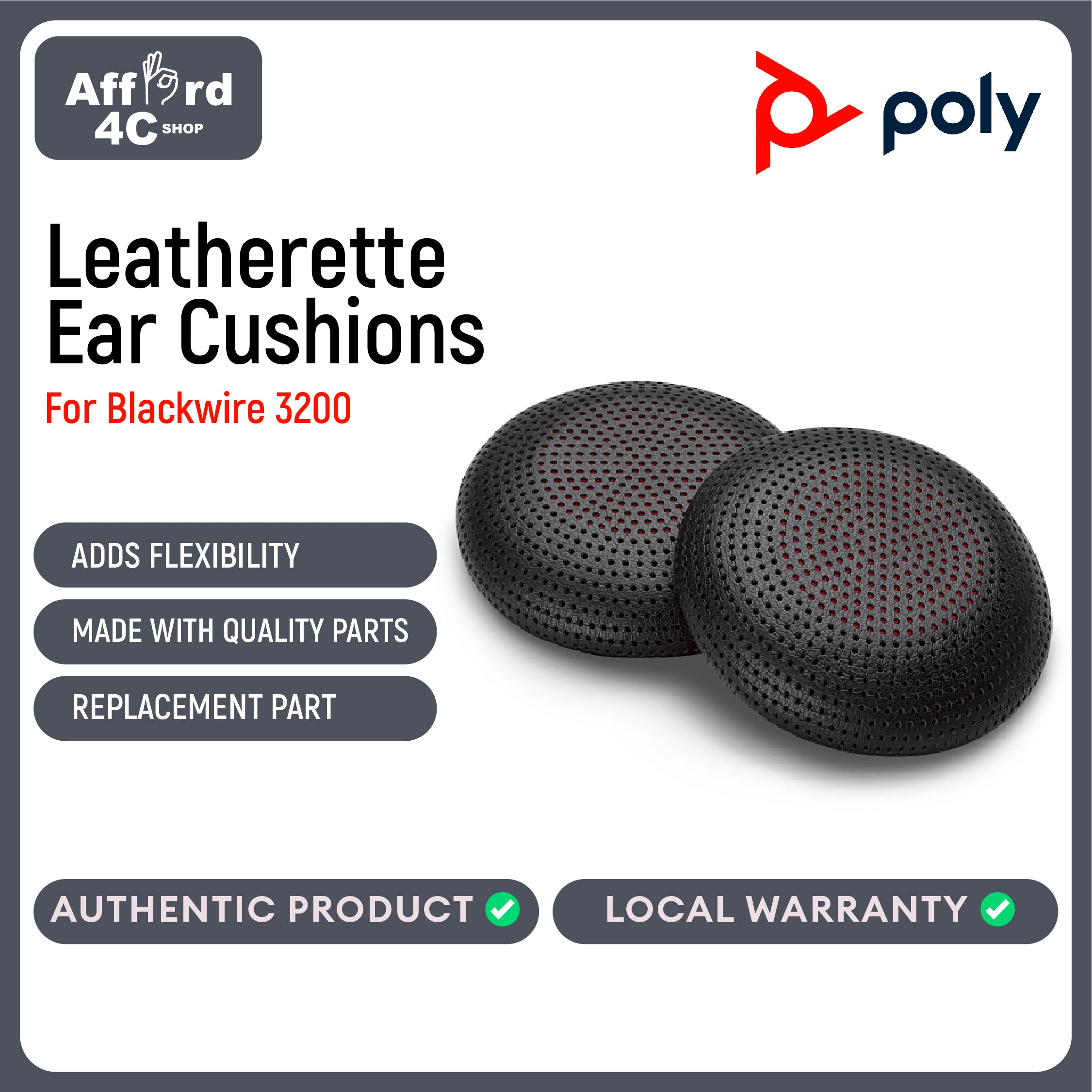 Poly Blackwire 3220/3210/3225/3215 Leatherette Ear Cushions (2 Pieces)