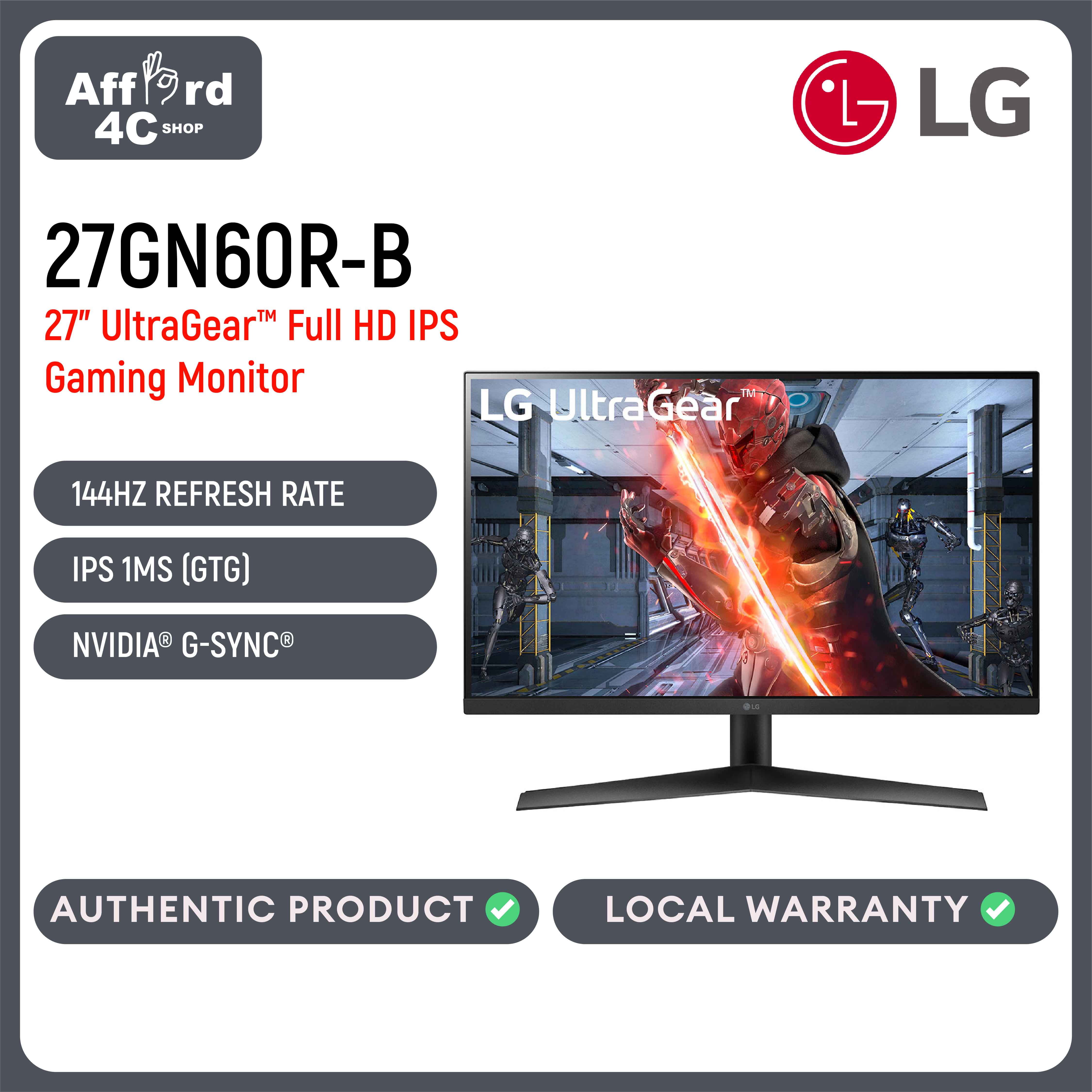 LG 27GN60R-B 27” UltraGear™ Full HD IPS 1ms (GtG) Gaming Monitor with NVIDIA® G-SYNC® Compatible