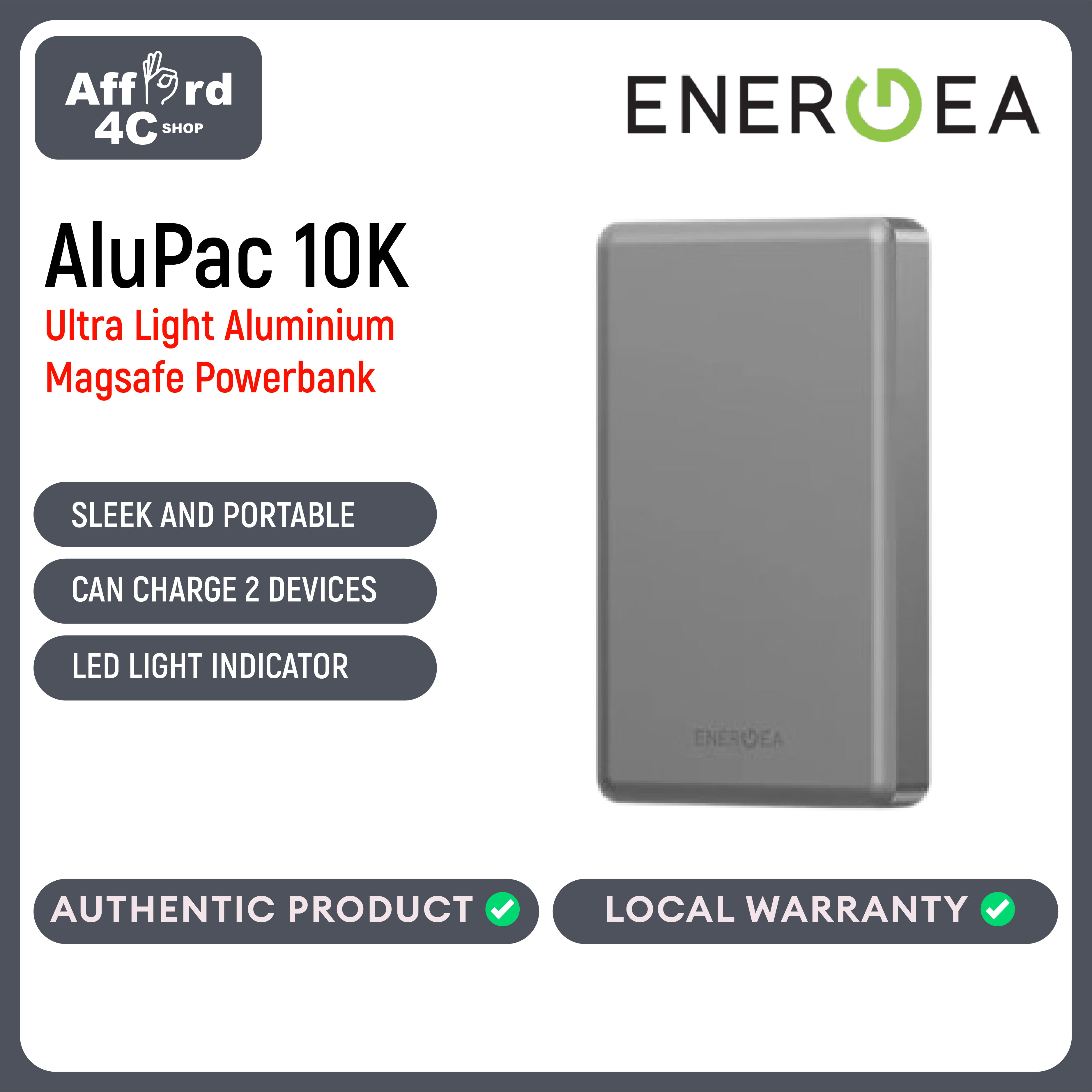 Energea AluPac 5K, 5000MaH Ultra Light Aluminum MagSafe Compatible Power Bank