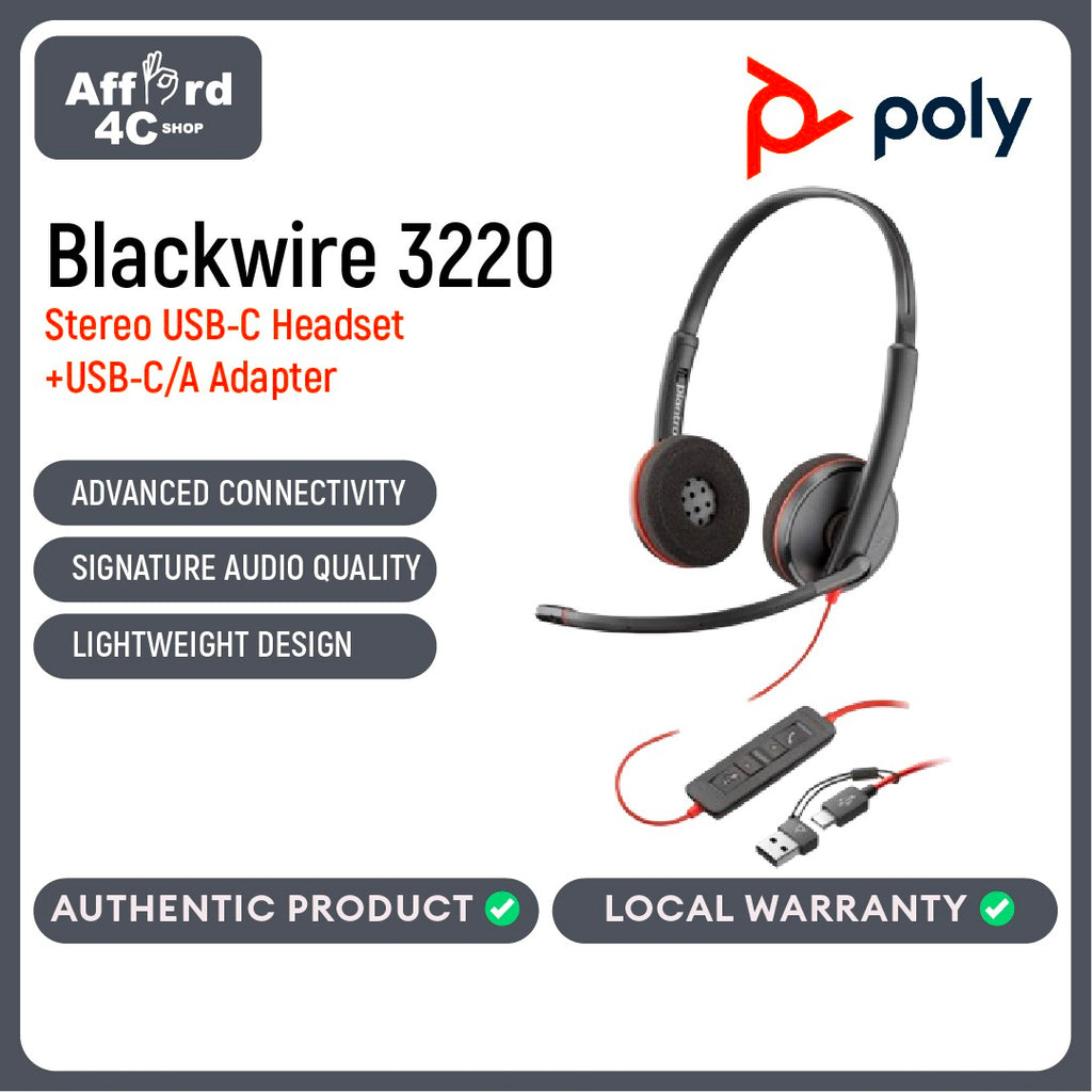 Poly Blackwire 3220 USB-C/A Adapter Stereo Headset