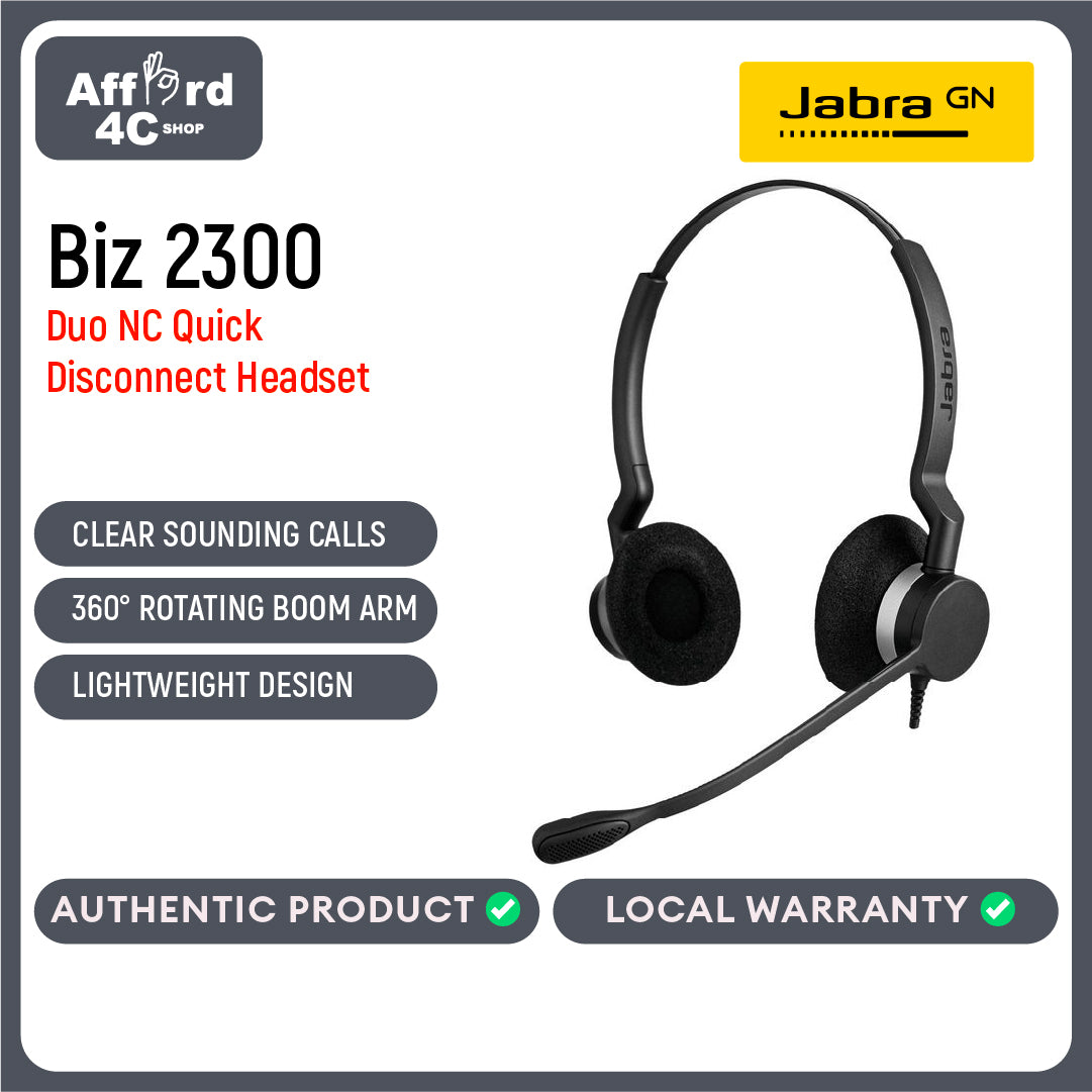 Jabra Biz 2300 MS Duo QD Quick Disconnect Headset (Black)