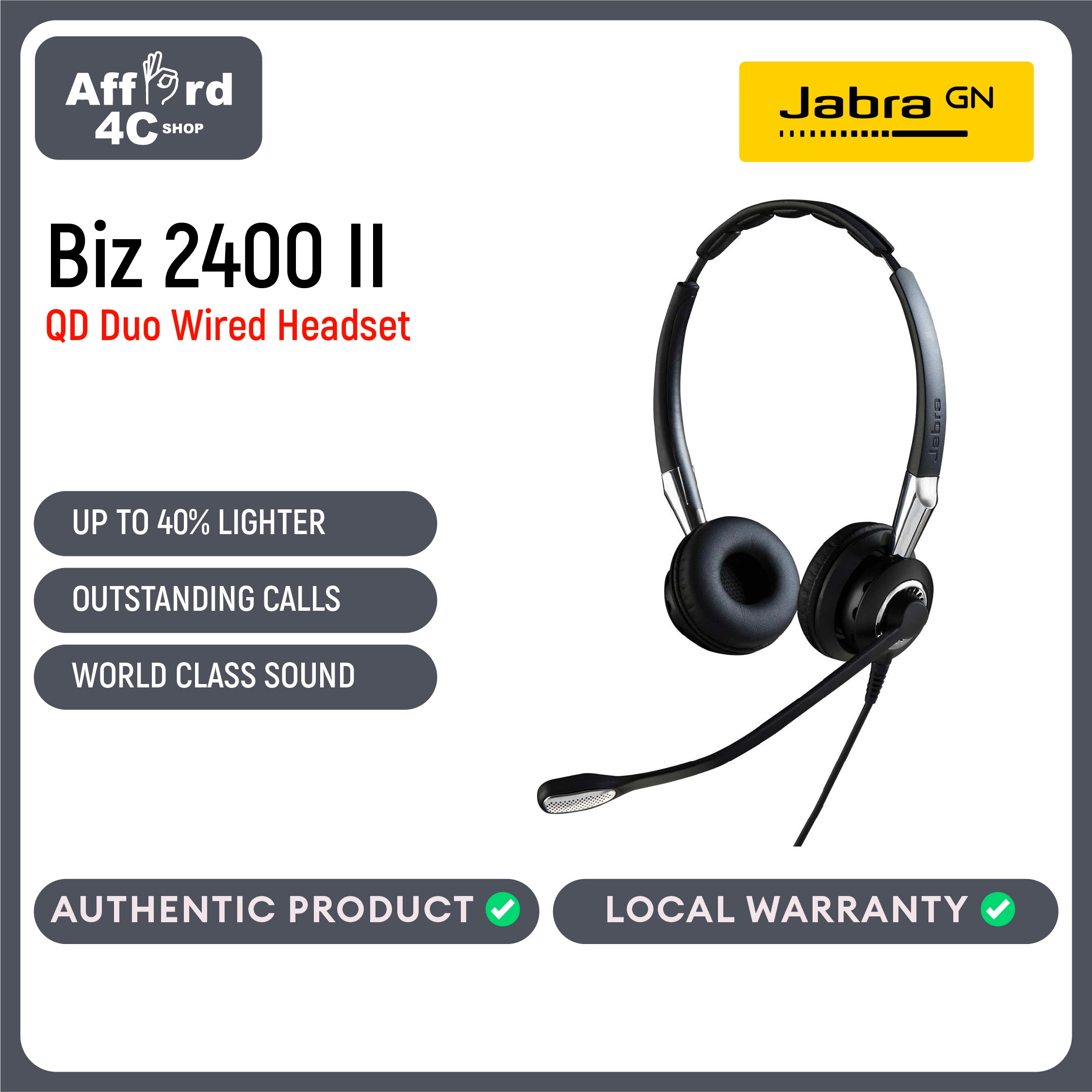 Jabra Biz 1100/1500/2300/2400 Professional Corded Headset & Headphones Solution for Call Center and Customer Service
