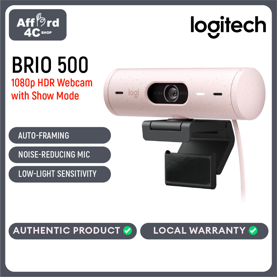 Logitech Brio 500 Full HD Webcam with Auto Light Correction, Auto-Framing Webcam