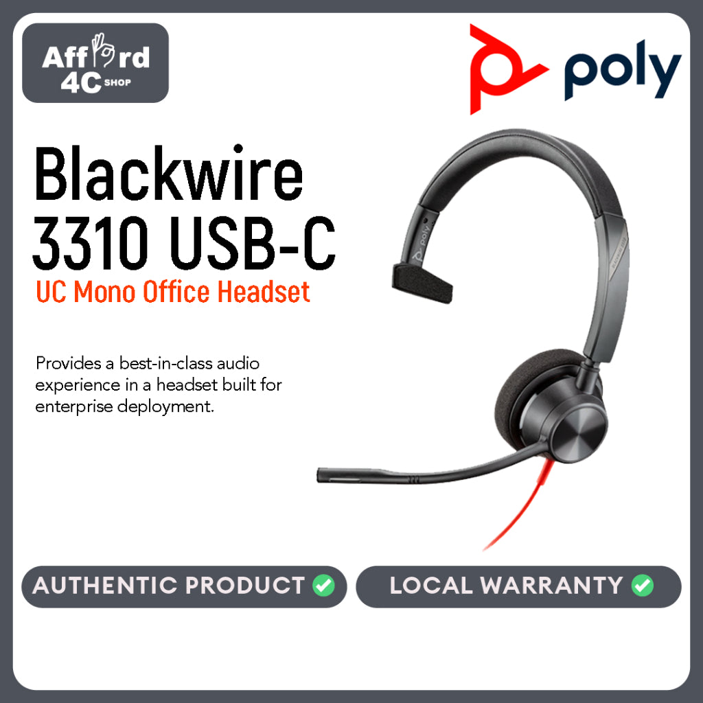 Plantronics Blackwire 3310 UC Mono Office Headset USB-C