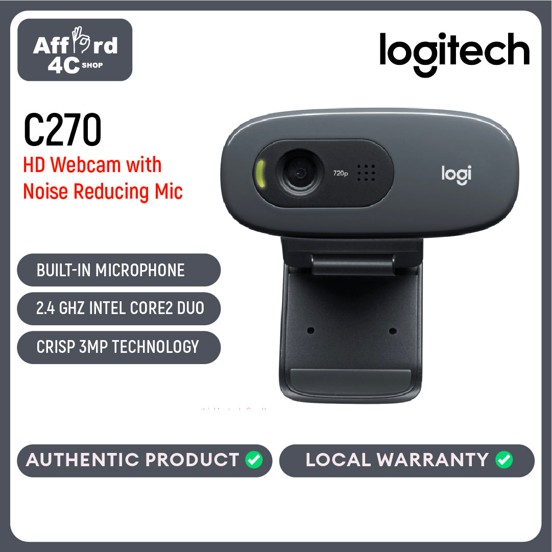 Logitech C270 HD Webcam, 720p Video