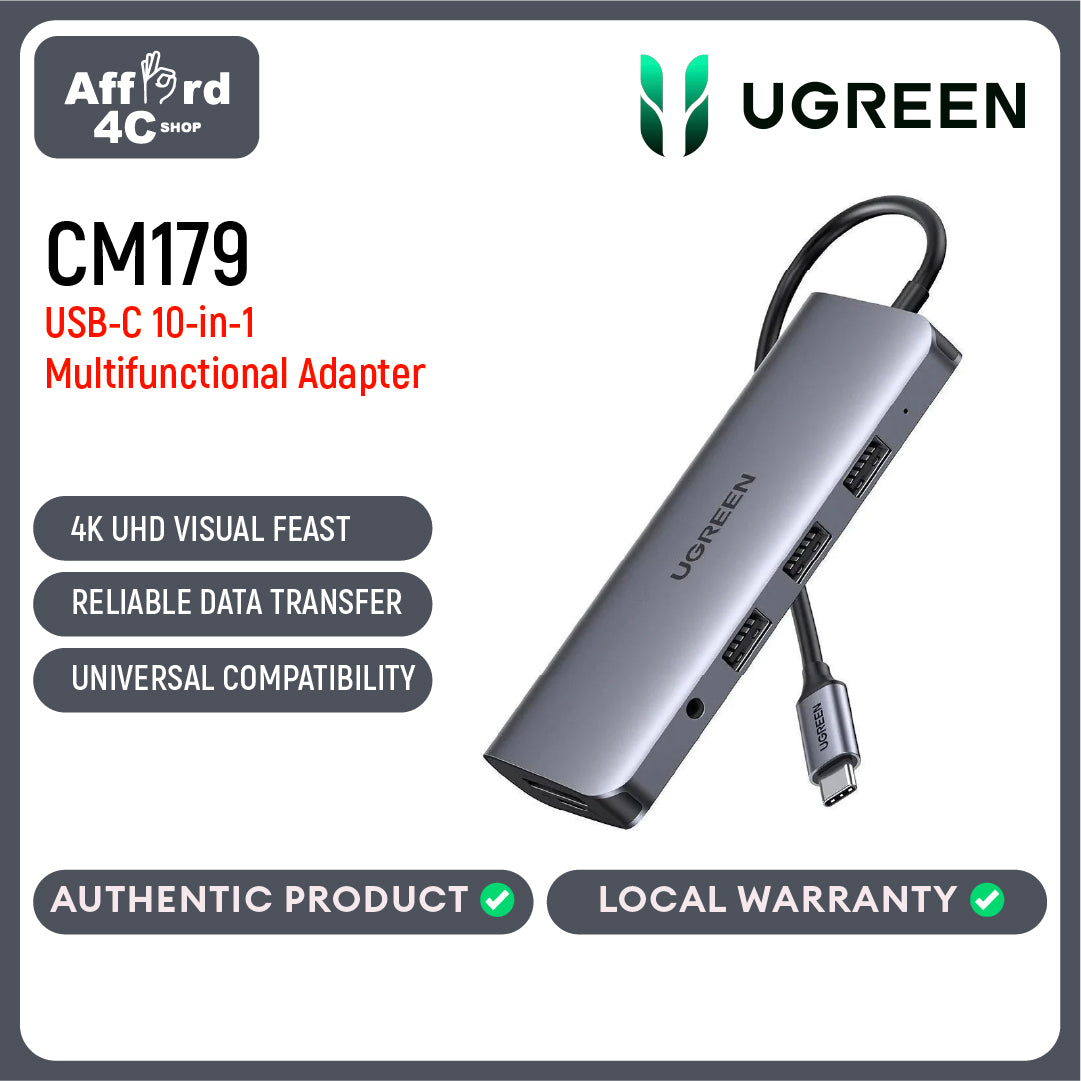 UGREEN CM179 80133 10 in 1 USB C Hub Dongle Ethernet Docking Station