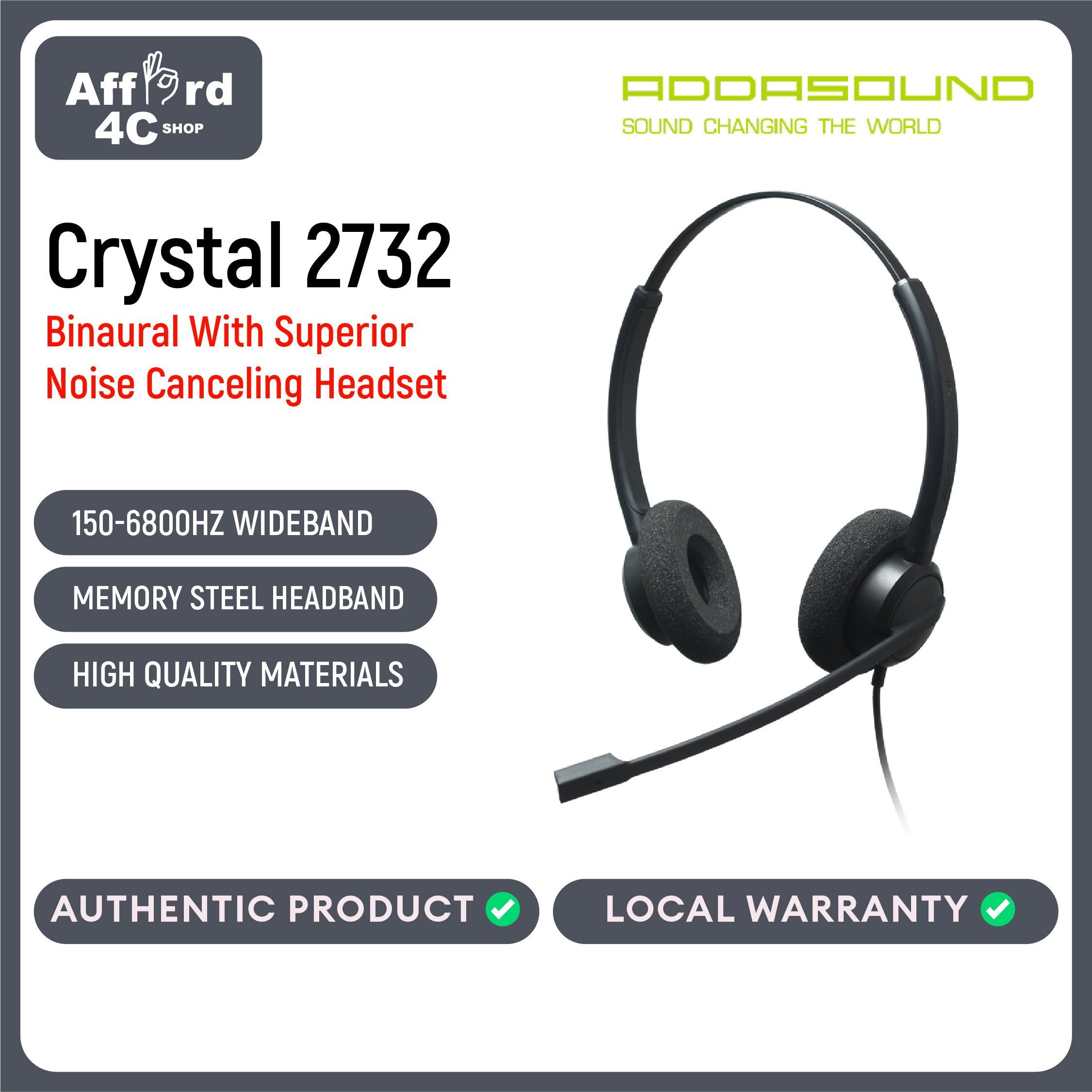 Addasound Crystal 2732 (QD) Binaural With Superior Noise Canceling Headset