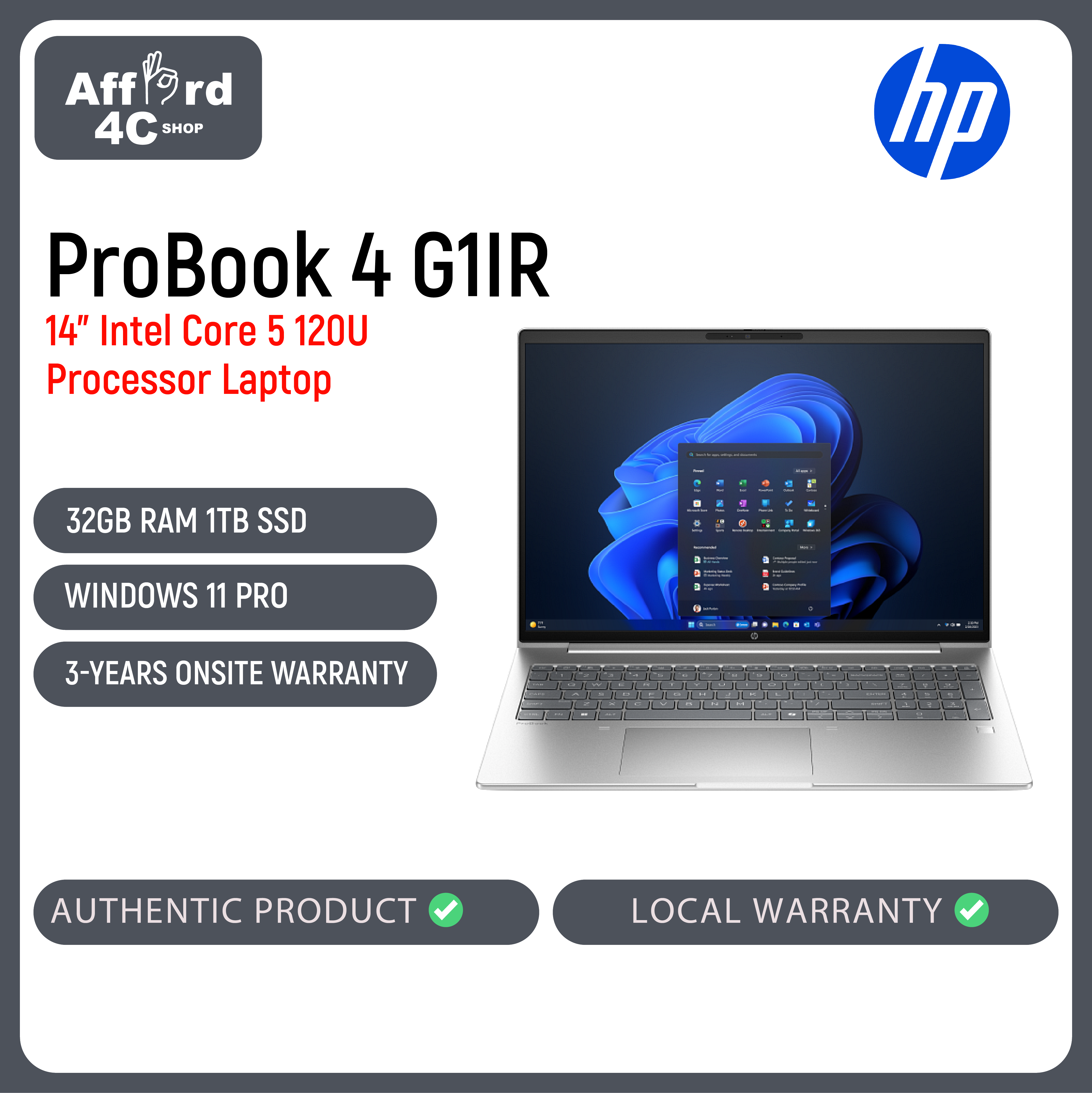 HP Probook 4 G1iR 14" Core 5 120U, 16GB, 512GB SSD, 1-1-0, Windows 11 PRO (D60E6PT)