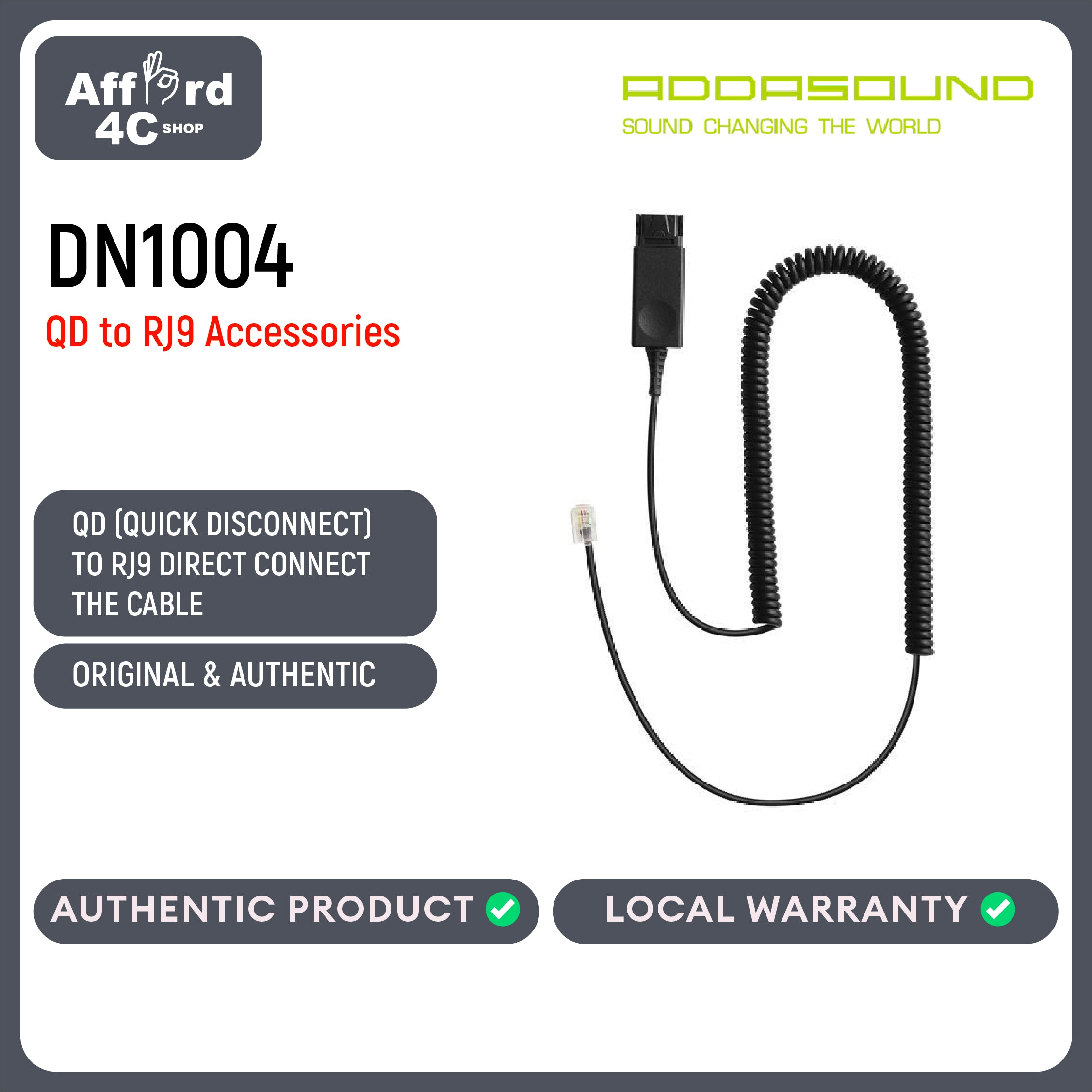 Addasound DN1004 - QD to RJ9 Accessories