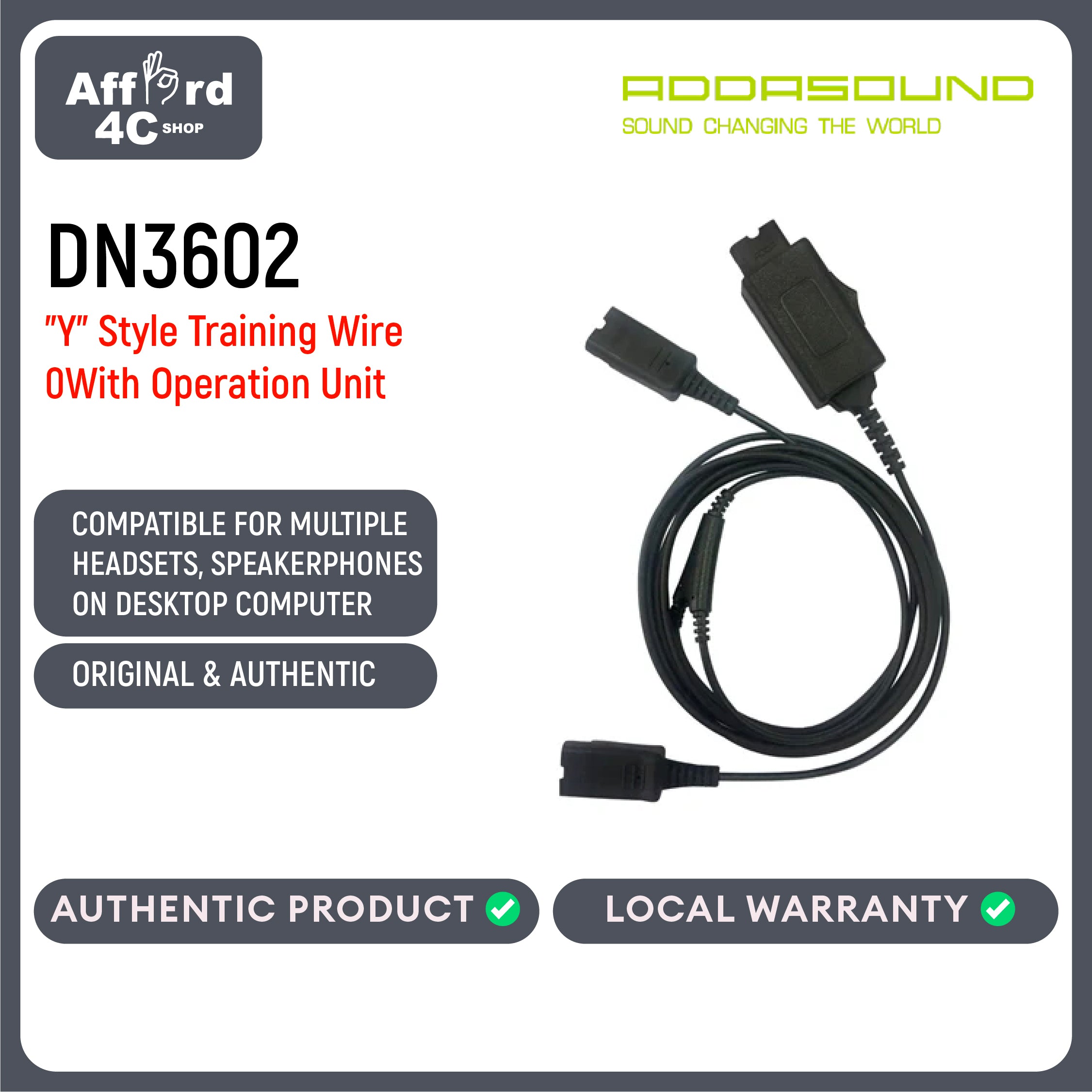 Addasound "Y" style training wire with operation unit Accessories