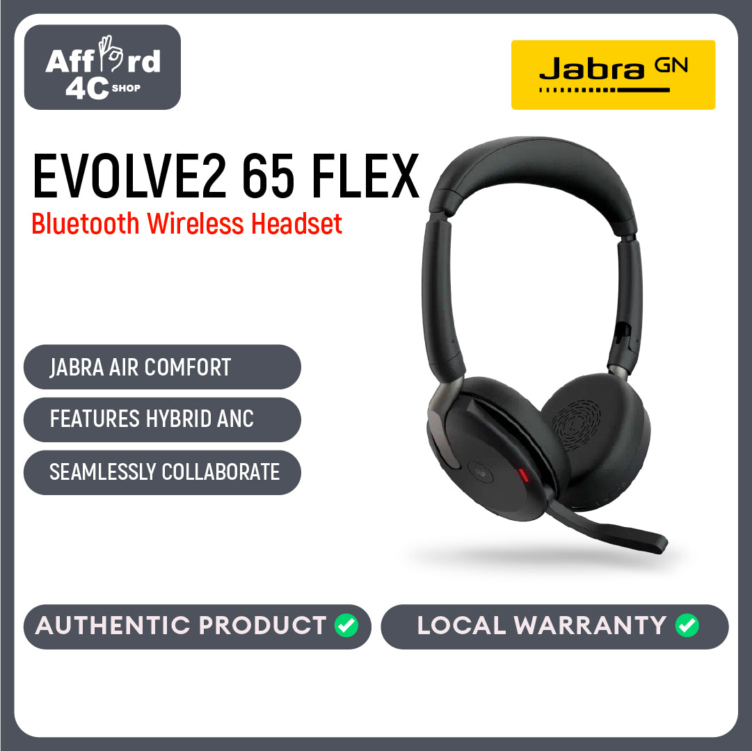 Jabra Evolve2 65 Flex Wireless Headset USB-C - Bluetooth Headphones , Noise-Cancelling ClearVoice Technology & Hybrid ANC