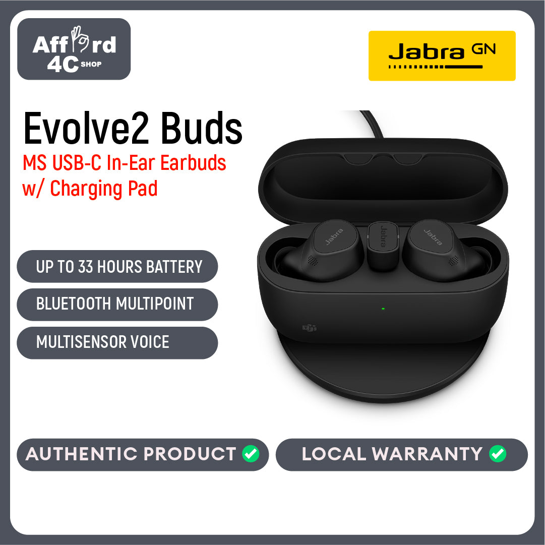 Jabra Evolve2 Buds,USB-C WSSCHRGP Active Noise-Cancellation, Wireless charging Pad