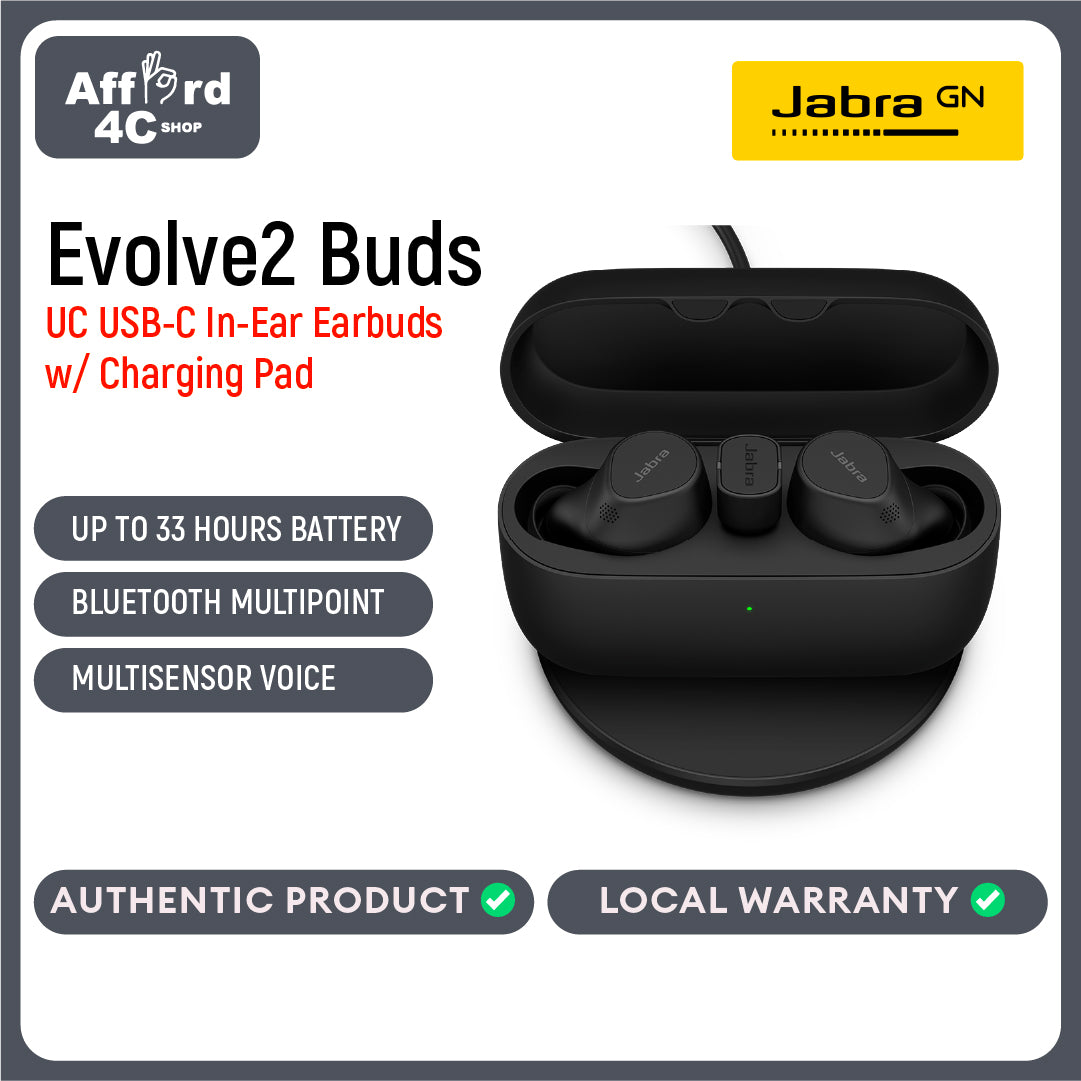 Jabra Evolve2 Buds,USB-C WSSCHRGP Active Noise-Cancellation, Wireless charging Pad