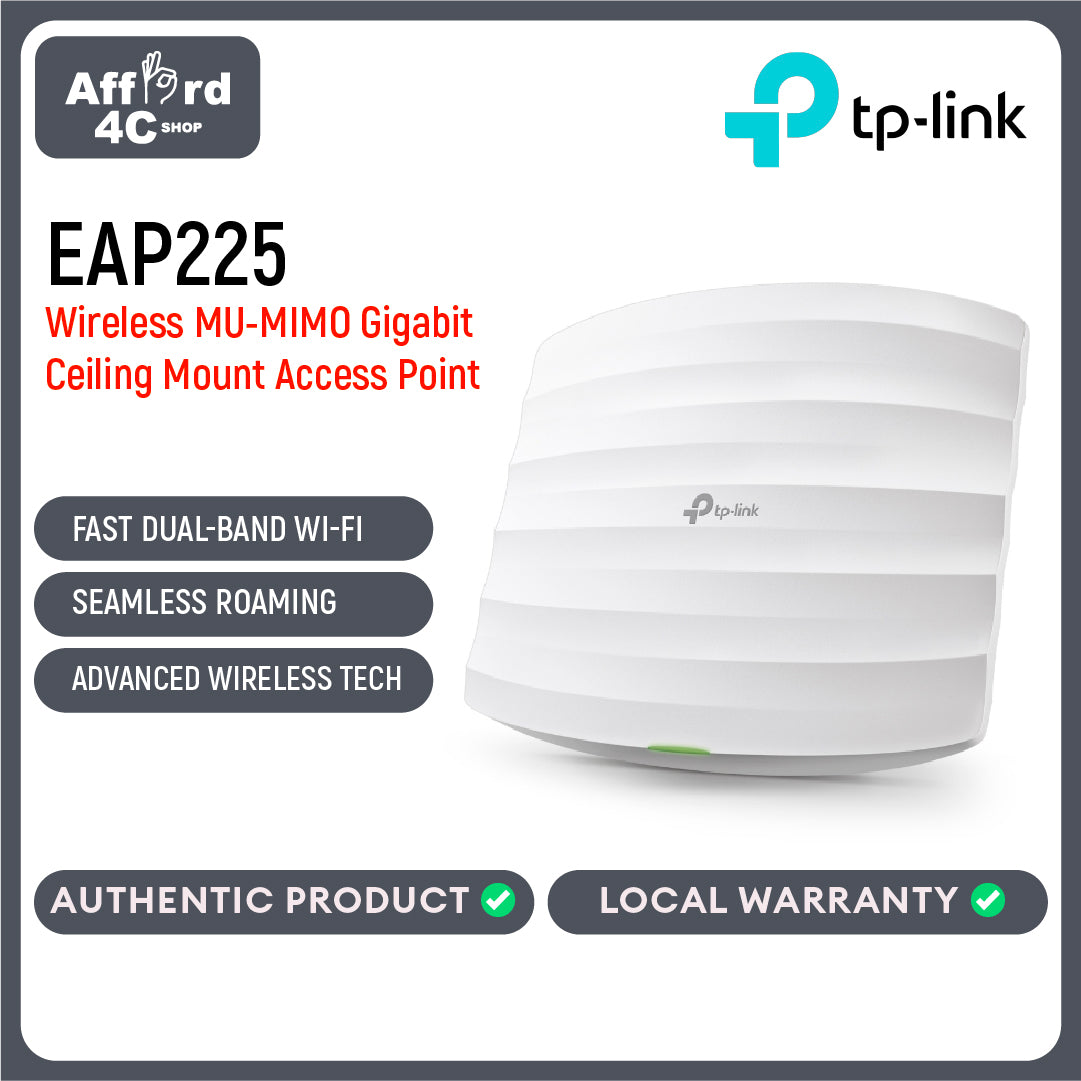 TP-Link EAP225 AC1350 Wireless MU-MIMO Gigabit Ceiling Mount Access Point