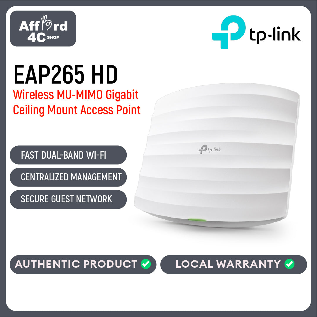 TP-Link EAP265 HD AC1750 Wireless MU-MIMO Gigabit Ceiling Mount Access Point