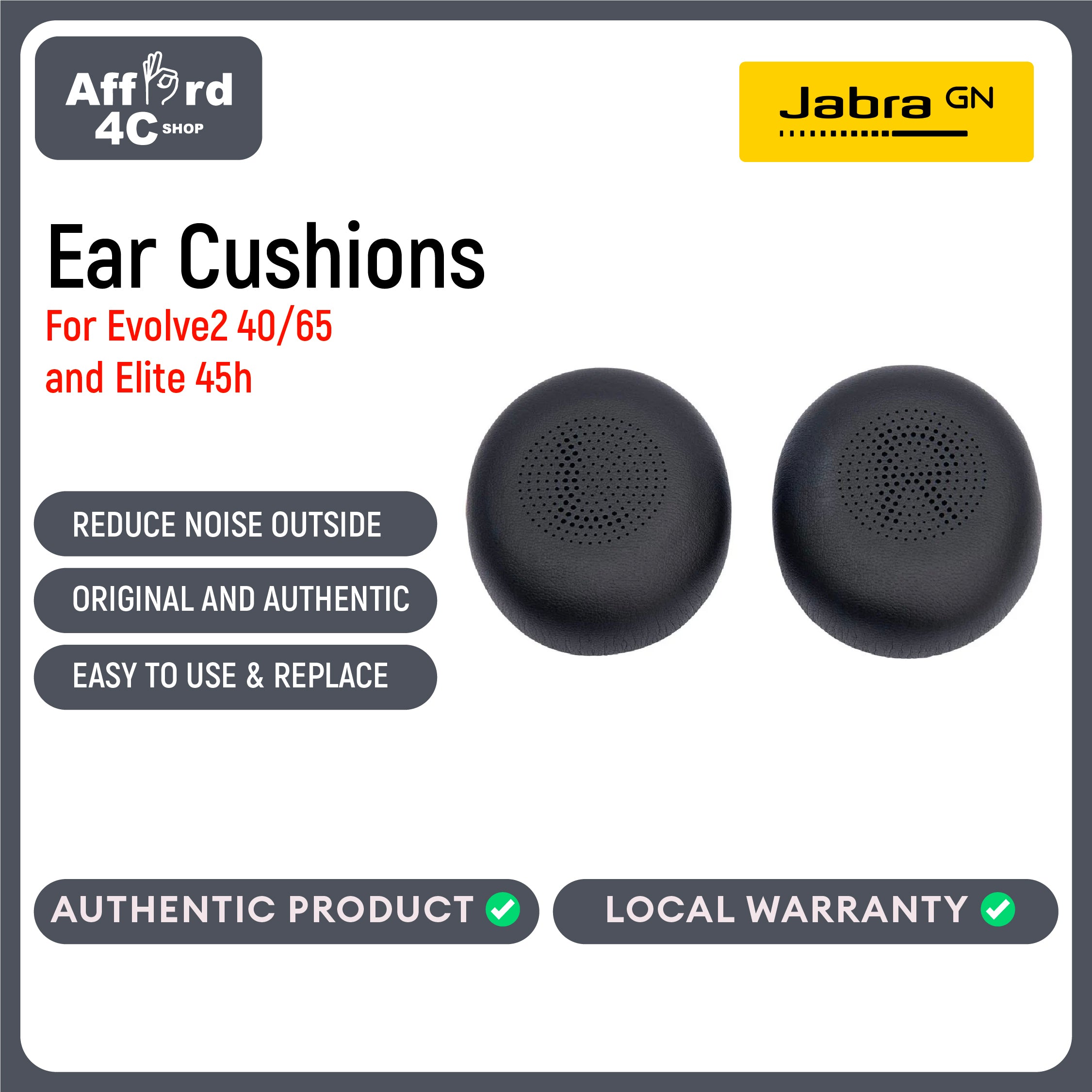 Jabra  Ear Cushions for Evolve2 40/65 and Elite 45h - 1 Pair