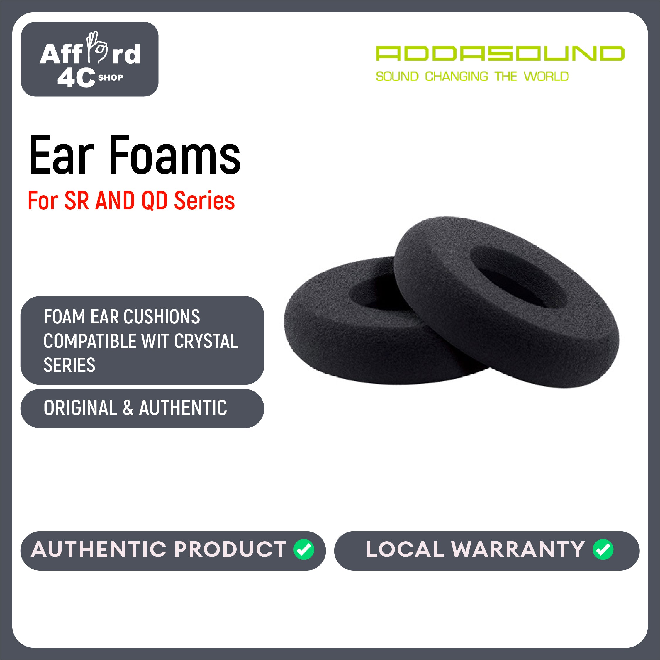 Addasound Ear Foams for SR AND QD Series (Pair)