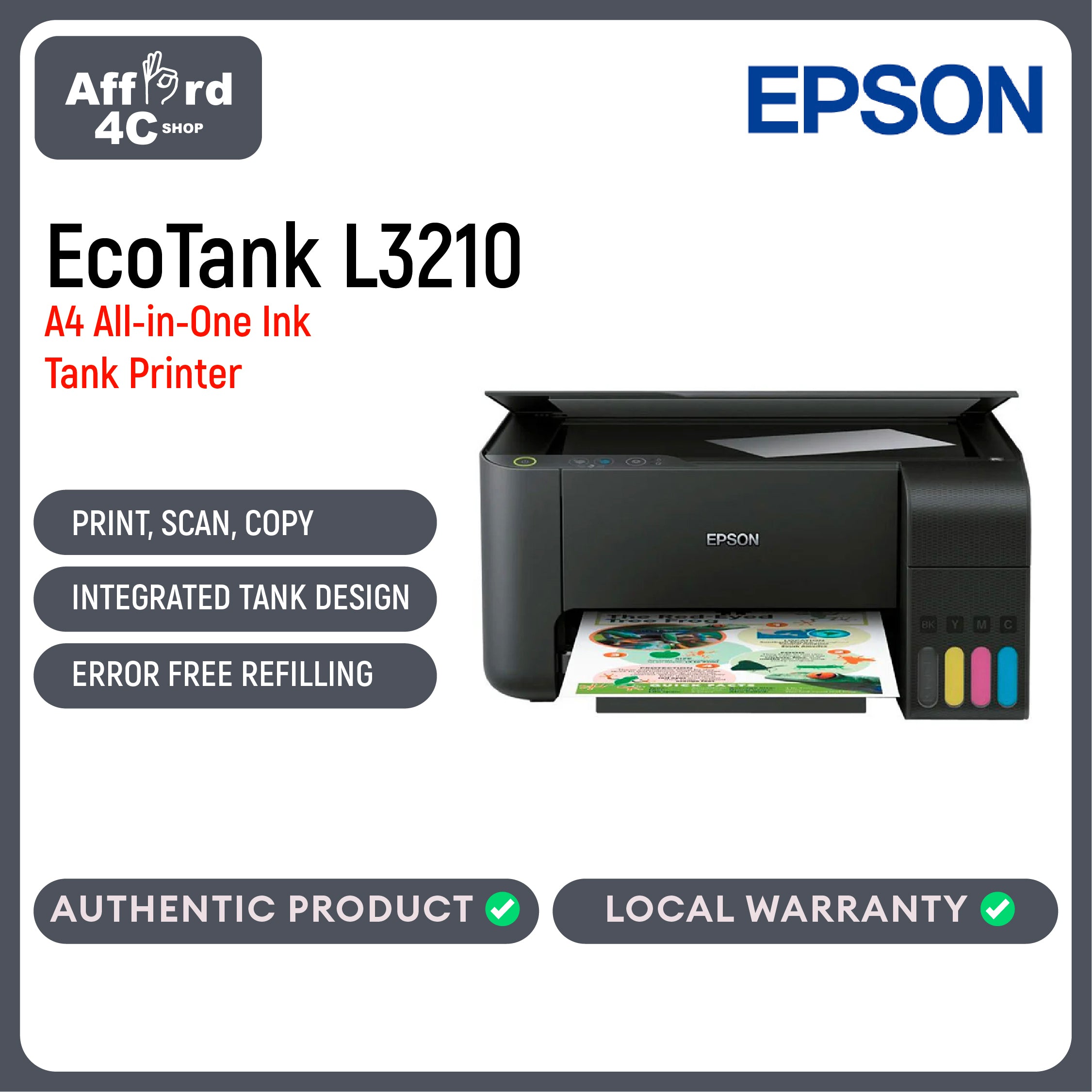 Epson EcoTank L3210 A4 All-in-One Ink Tank Printer