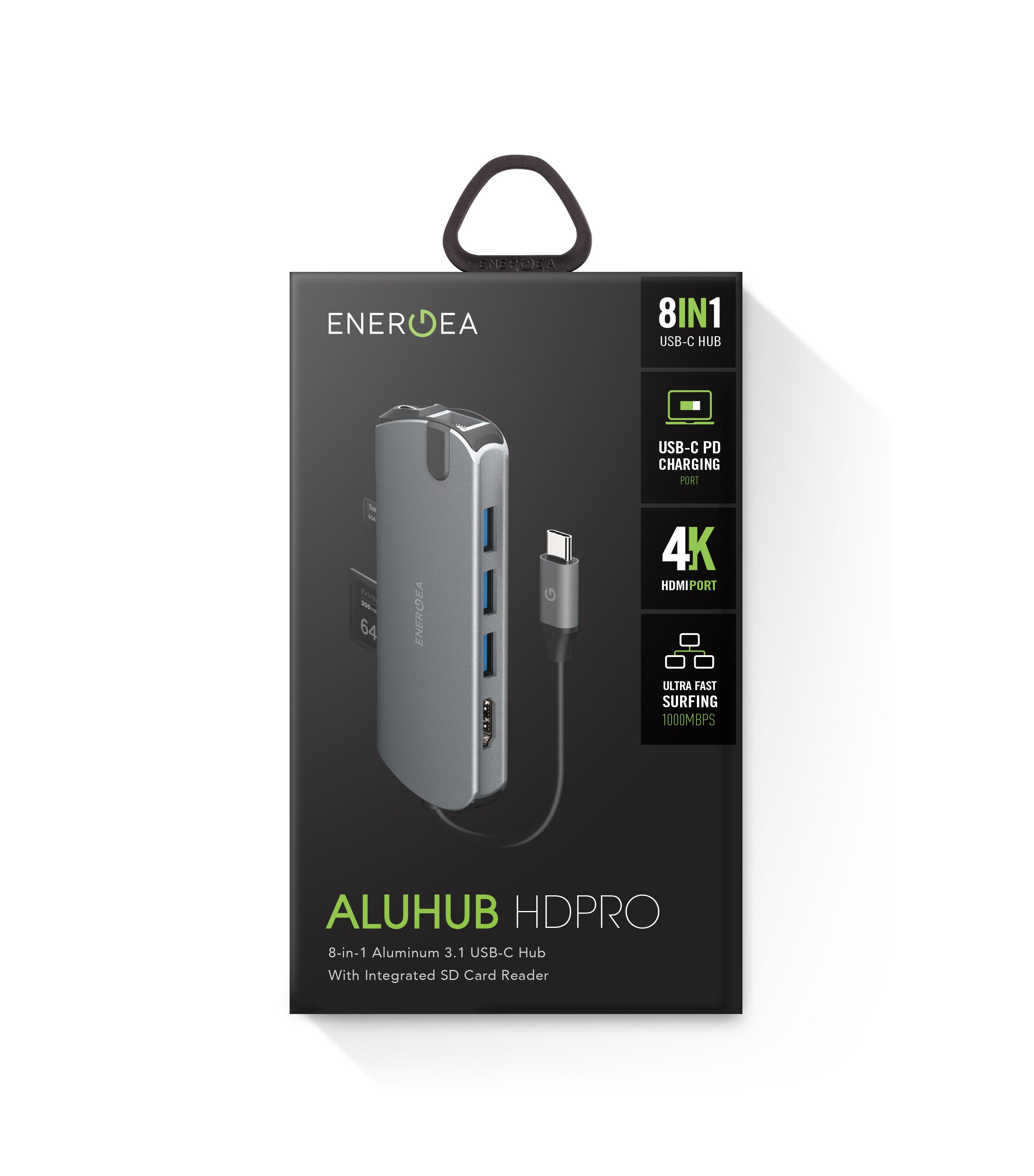 Energea AluHub HD Pro 8in1 Aluminum 3.1 USB-C Hub w/ Integrated SD Card Reader