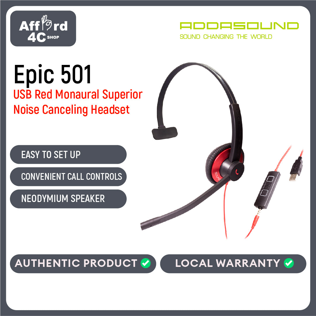 Addasound Epic 501 USB Monaural With Superior Noise Canceling Headset (with 3.5mm Jack)