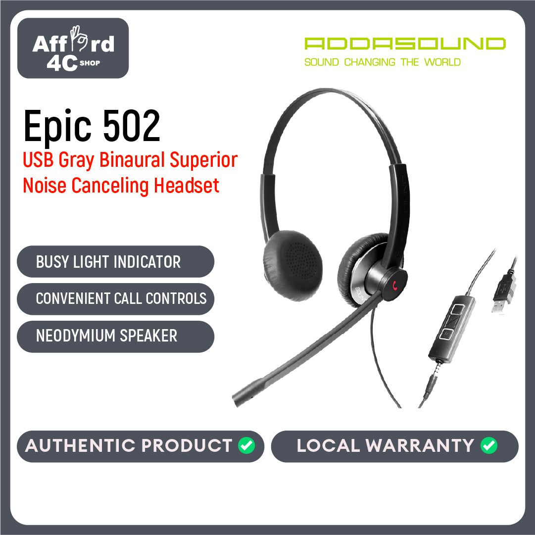 Addasound Epic 502 USB Binaural With Superior Noise Canceling Headset (with 3.5mm Jack)