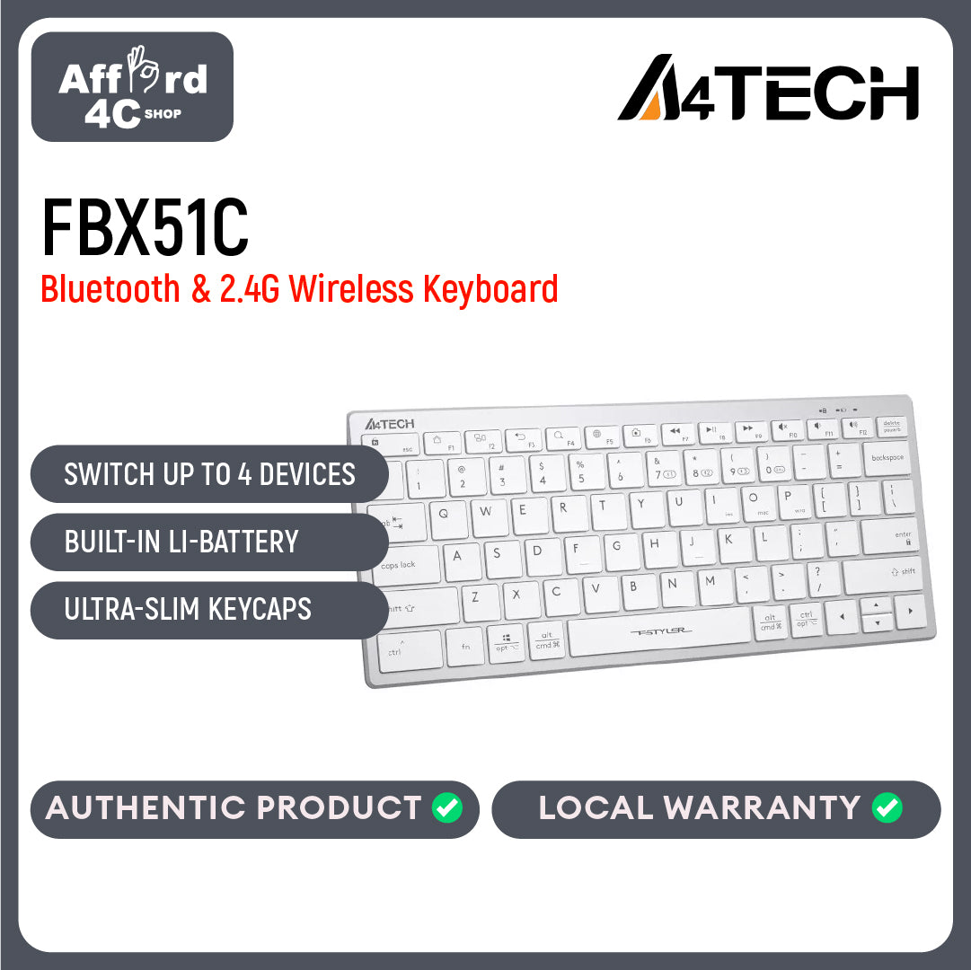 A4Tech FBX51C Bluetooth & 2.4G Wireless Dual Mode Rechargeable Keyboard