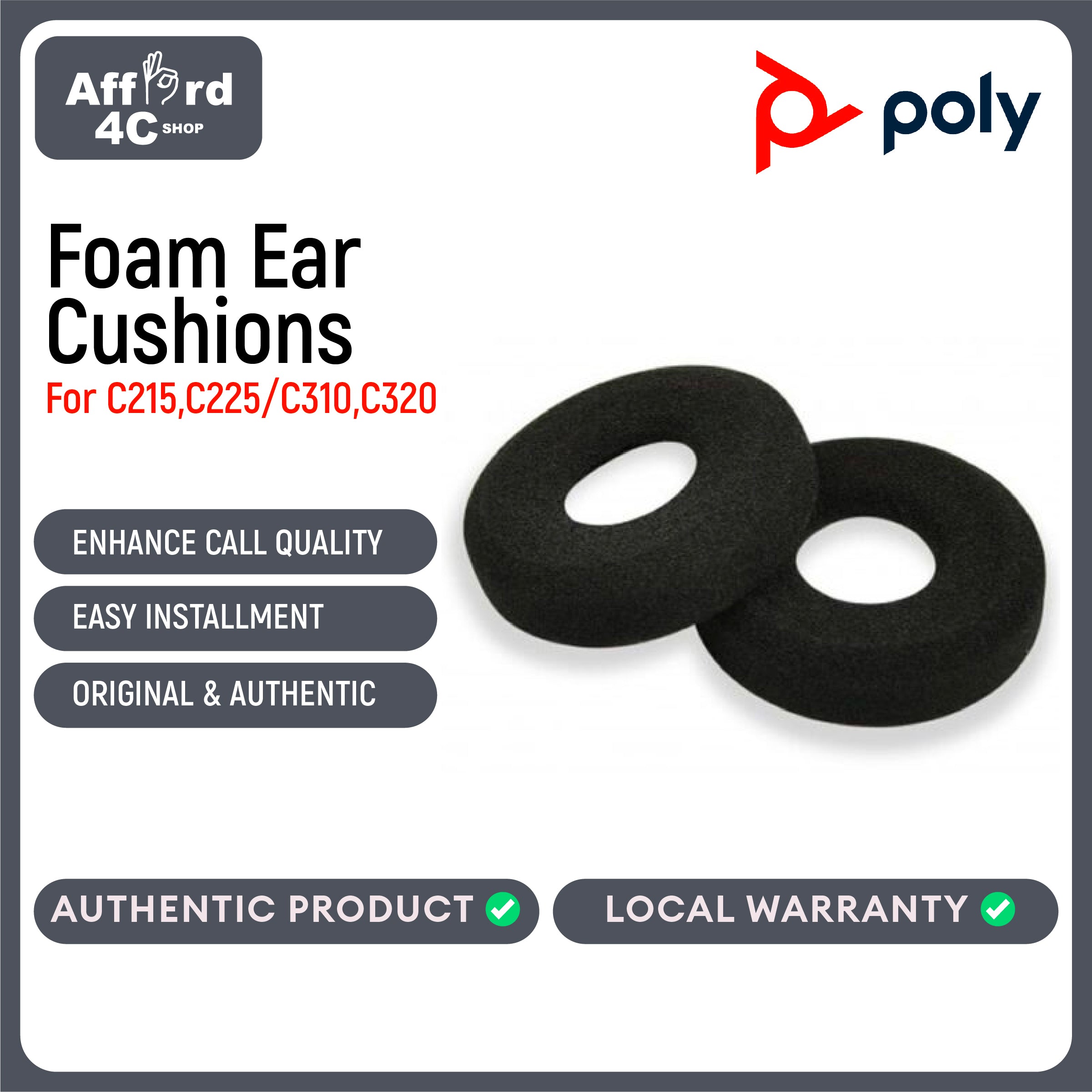 Plantronics Poly Foam Ear Cushion for C215,C225/C310,C320