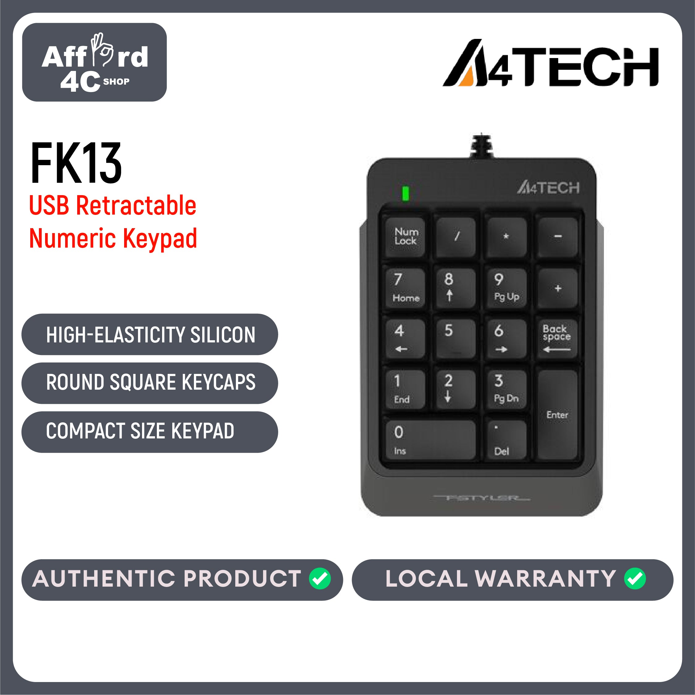 A4Tech FK13Numeric Keypad - Grey