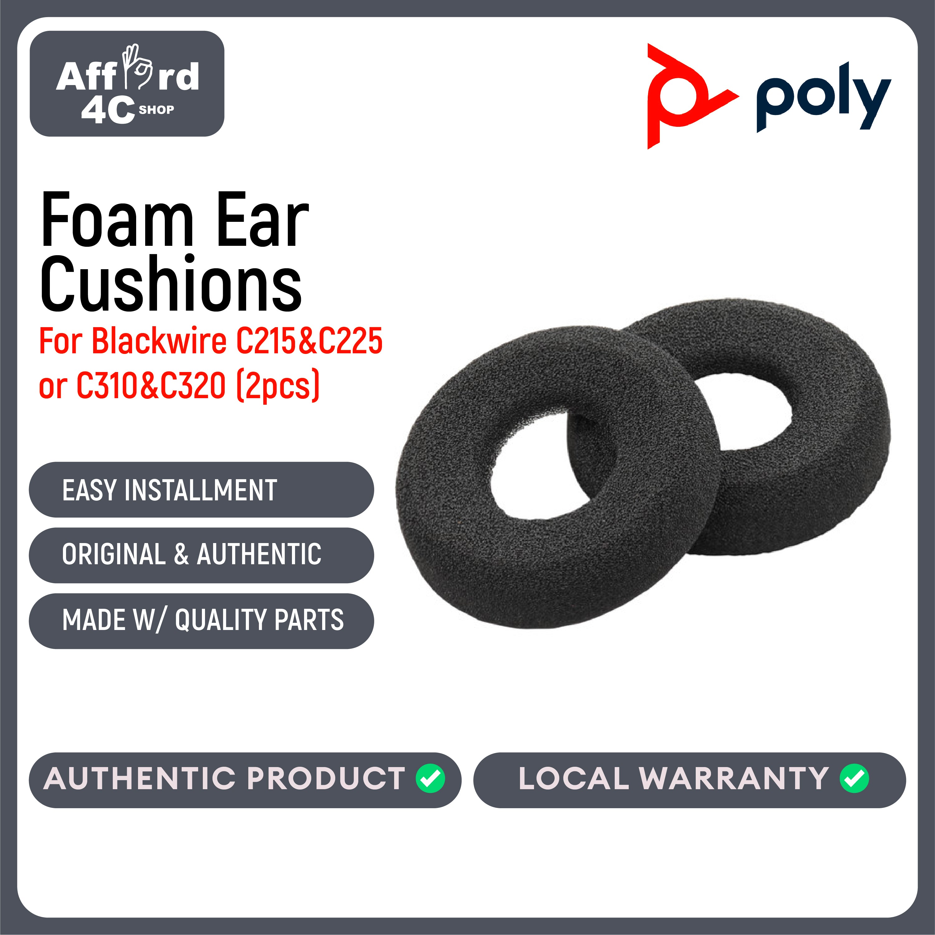 Poly Blackwire 3310/3320 Foam Ear Cushions (2 Pieces)