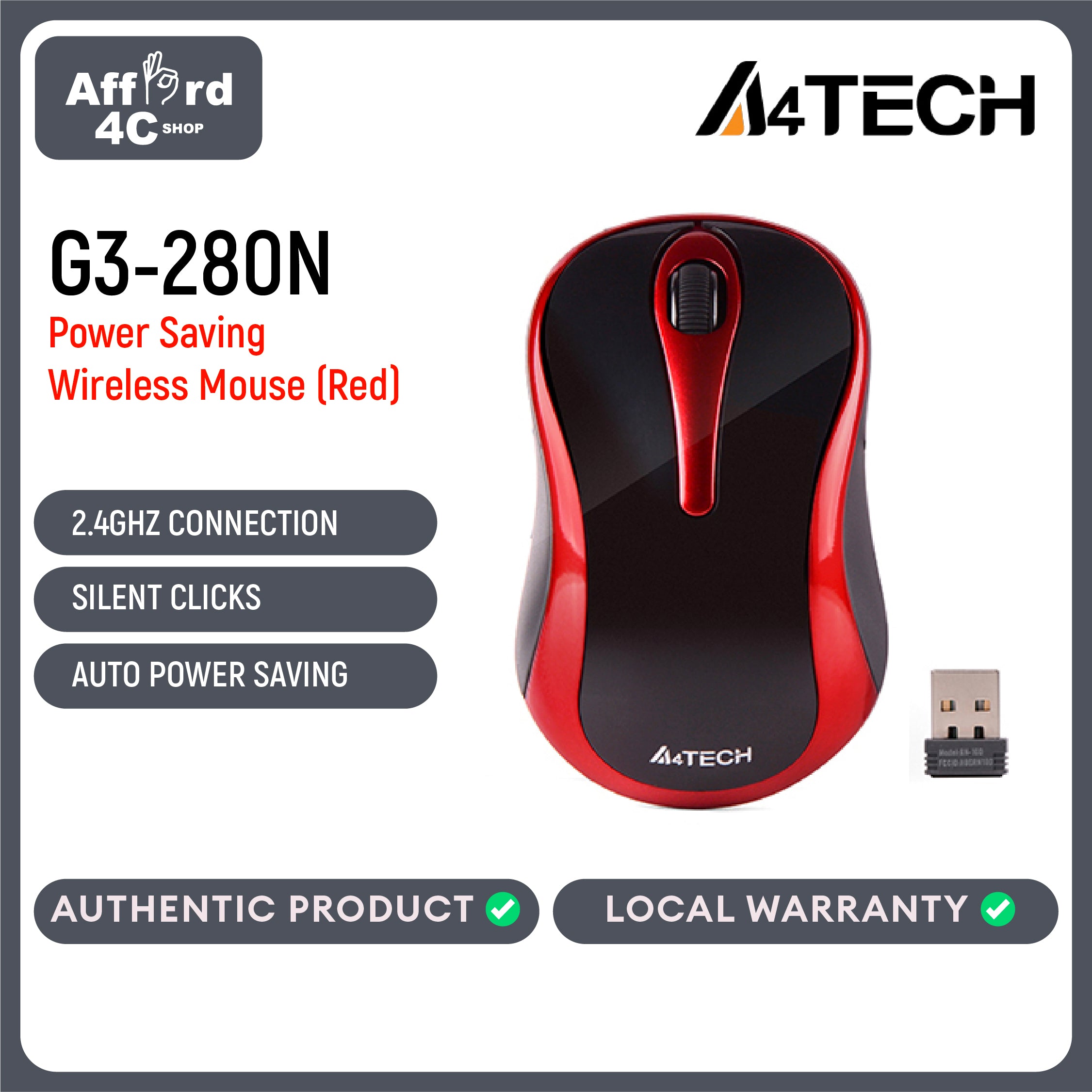 A4Tech G3-280N Wireless Mouse - Red