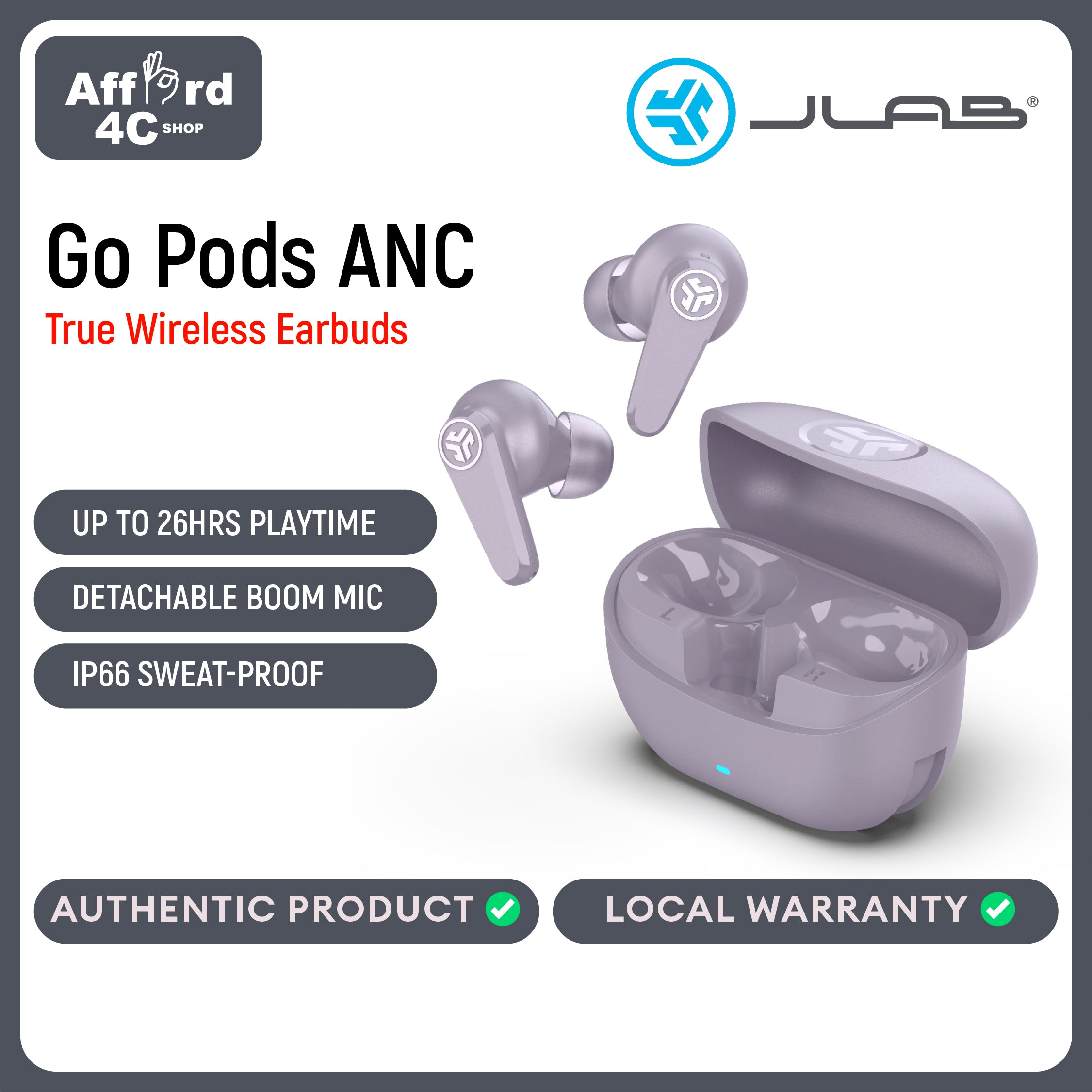JLab Go Pods ANC True Wireless Bluetooth Earbuds & Charging Case, Black, Hybrid Active Noise canceling + Be Aware for Safe Listening, 26+ Hours Total Playtime, Clear Calls, Custom Sound via App