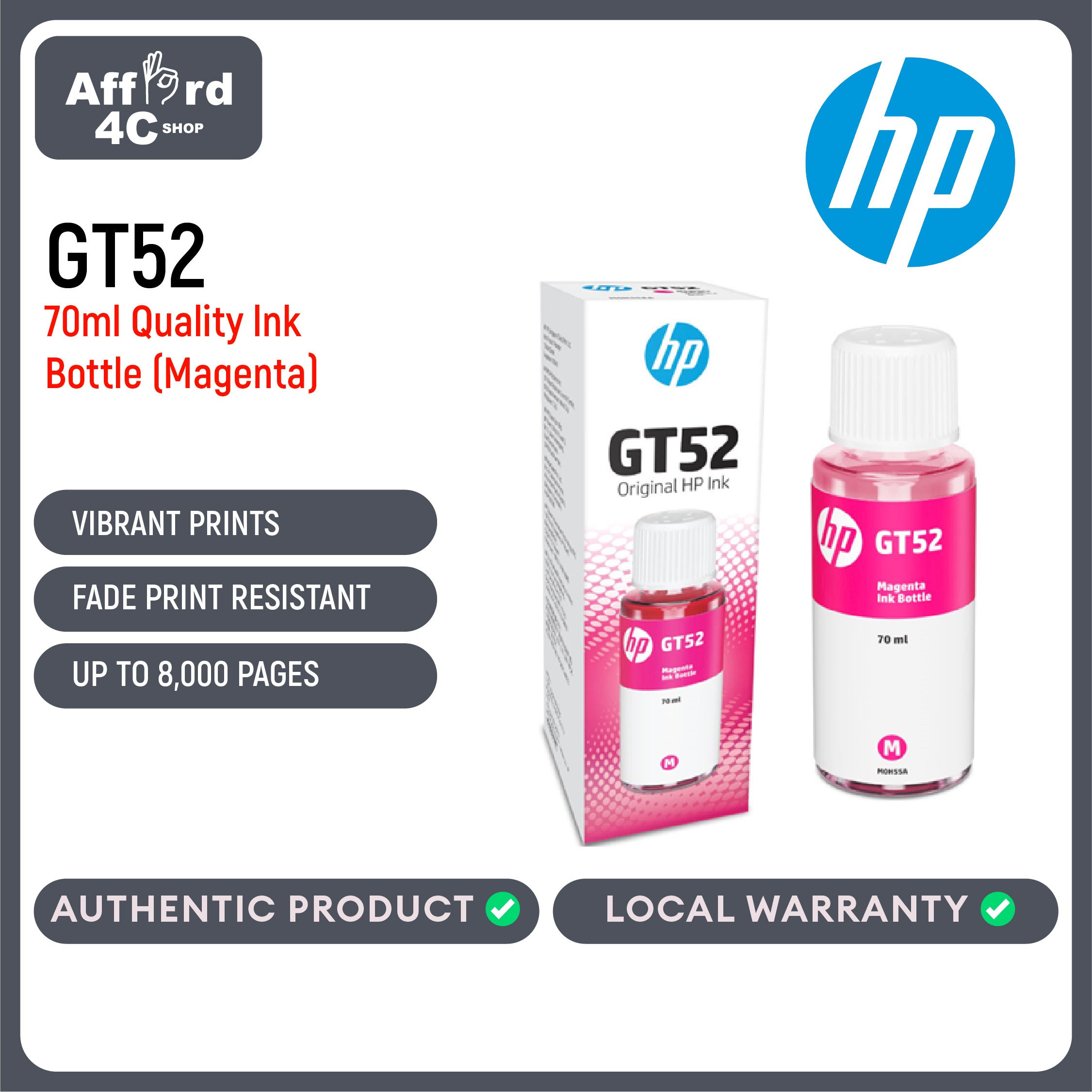 HP GT52 Cyan/Magenta/Yellow Ink Bottle Compatible with Smart Tanks All-In-One Printer Series