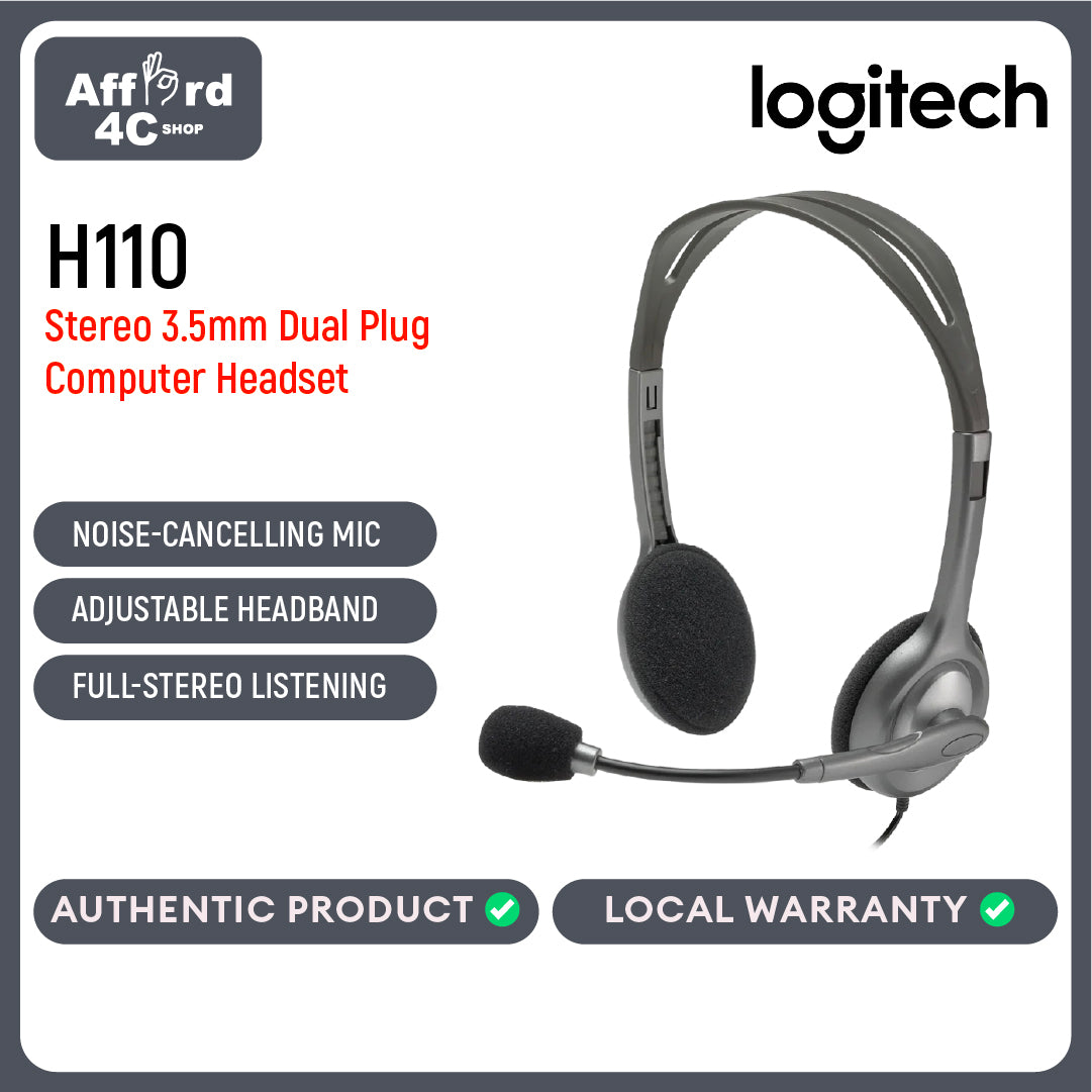 Logitech H110 Stereo Headset 3.5mm Dual Plug Computer Headset