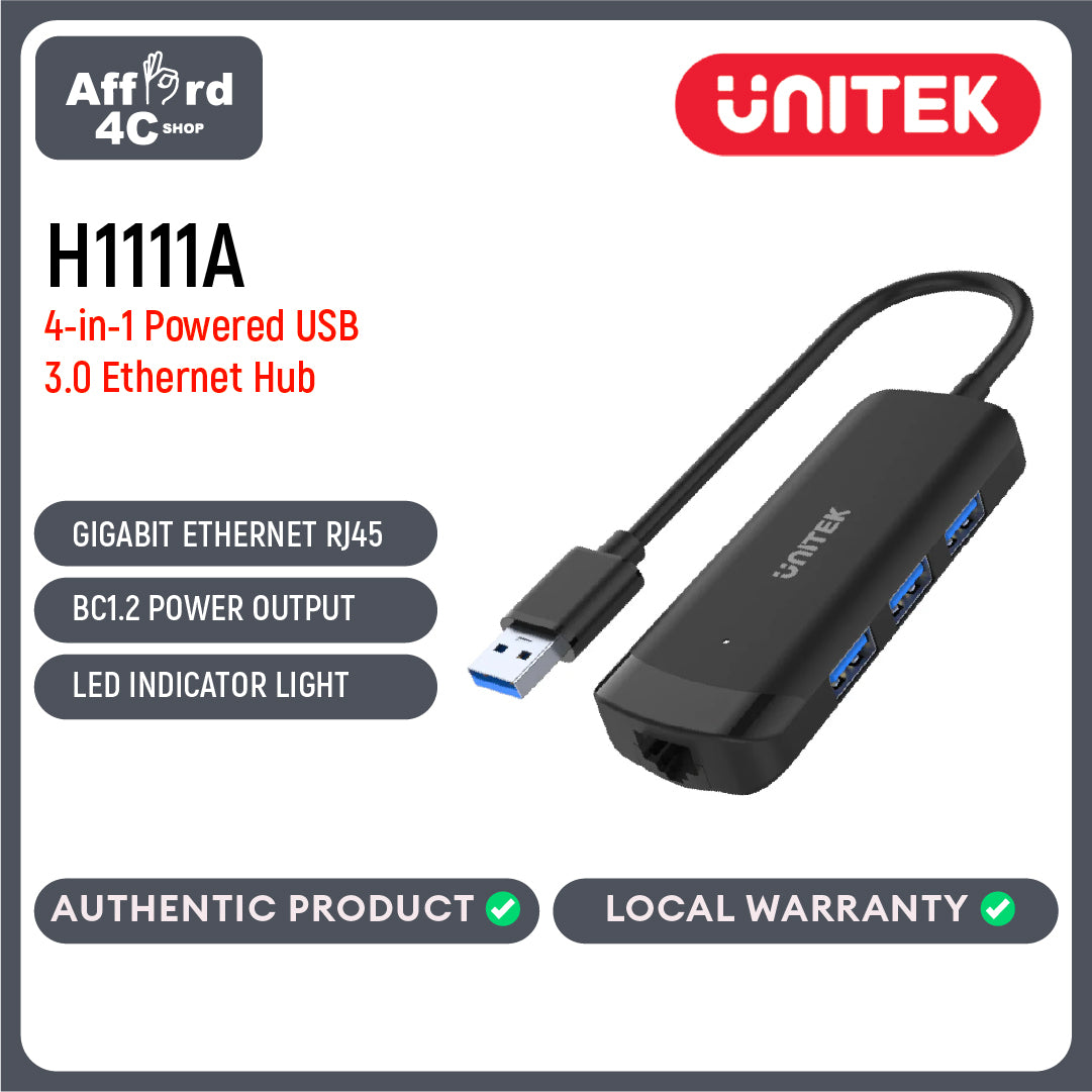 Unitek H1111A 4-in-1 USB 3.2 Gen1 Type-A to USB  3 Port Hub Connector