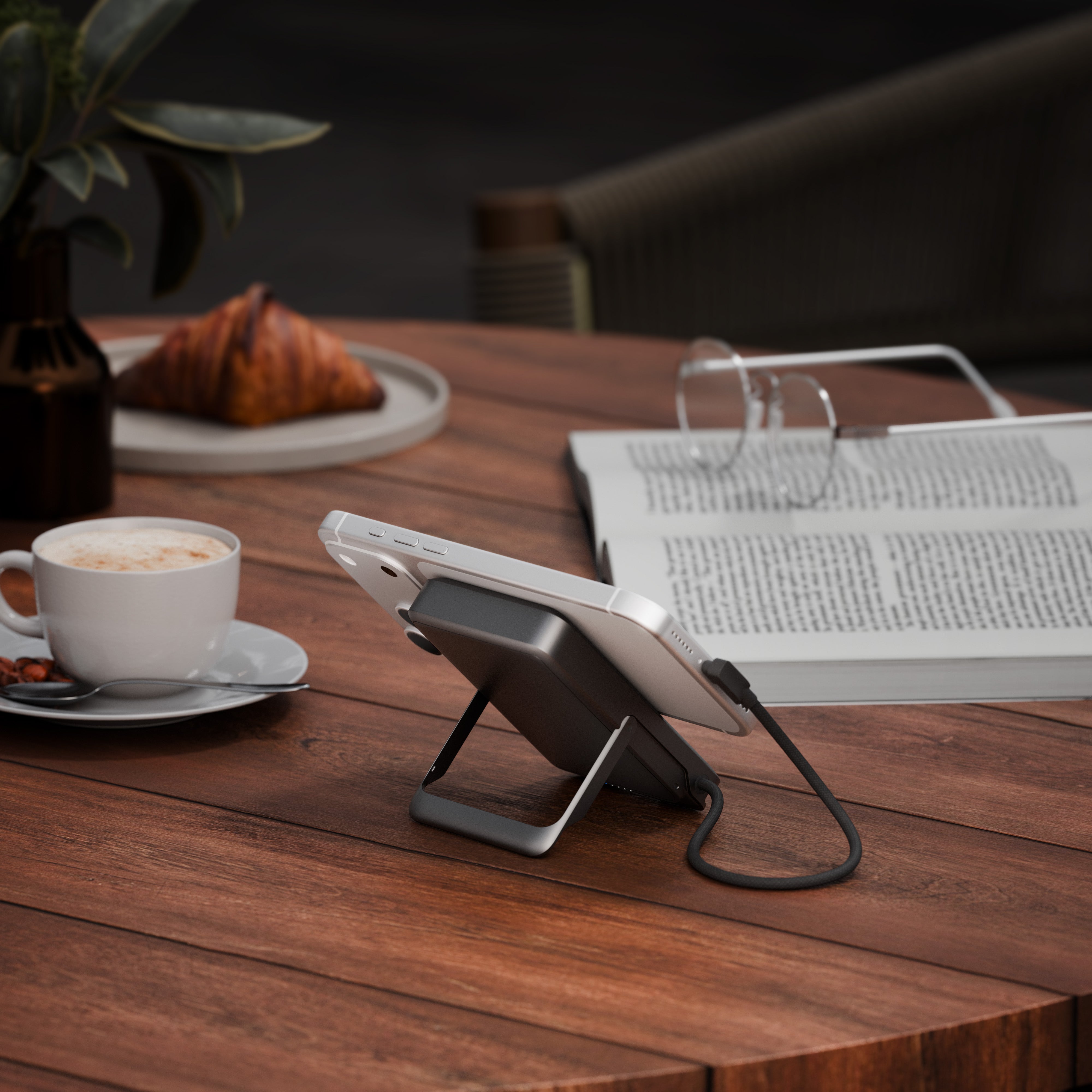 Energea Integra 20S, 10000Mah Semi Solid State Power Bank With Built-In Cable And Stand Pd20W - Gun/Blk