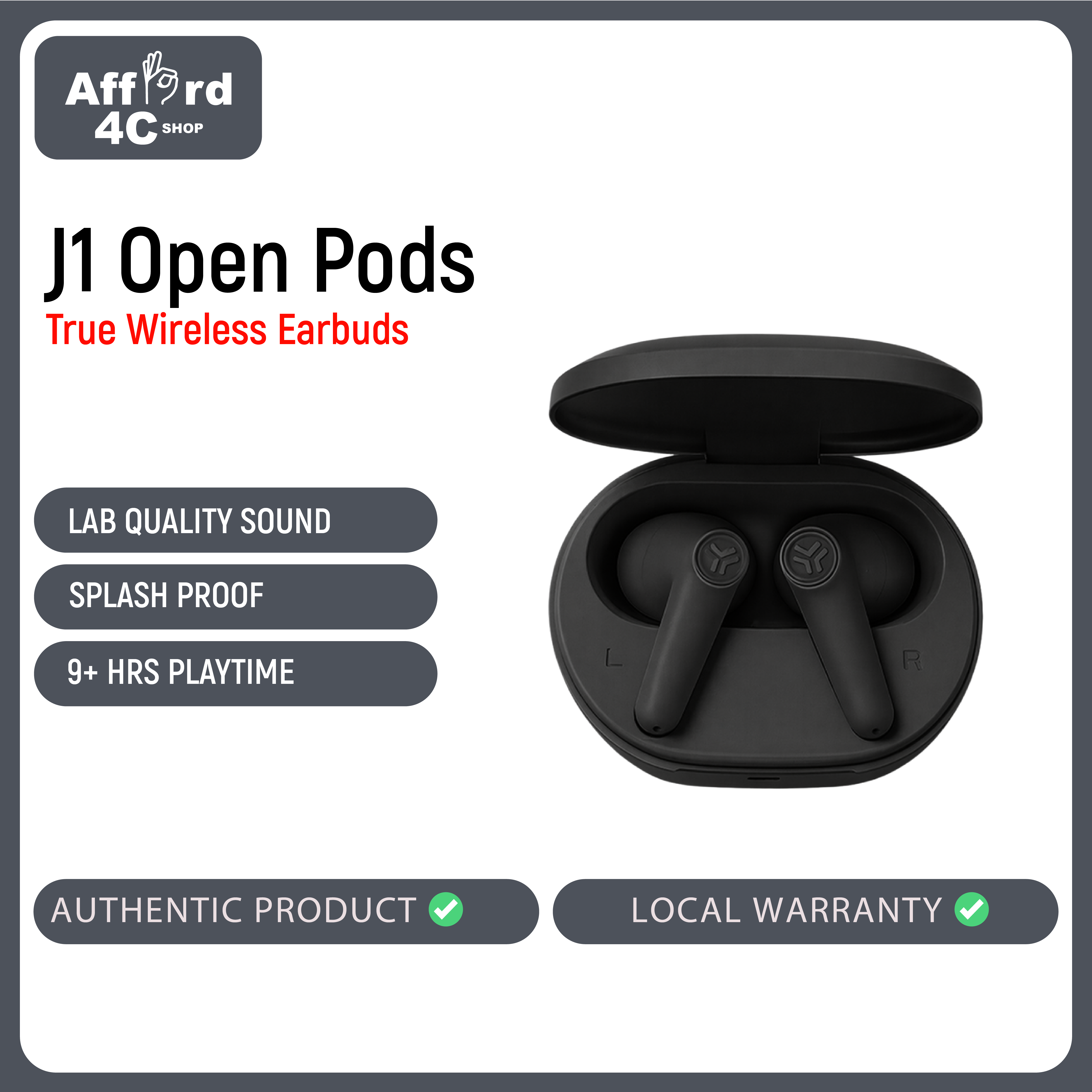 JLab J1 Open Pods True Wireless Earbuds with 35+ hours of Bluetooth playtime, Be Aware Mode