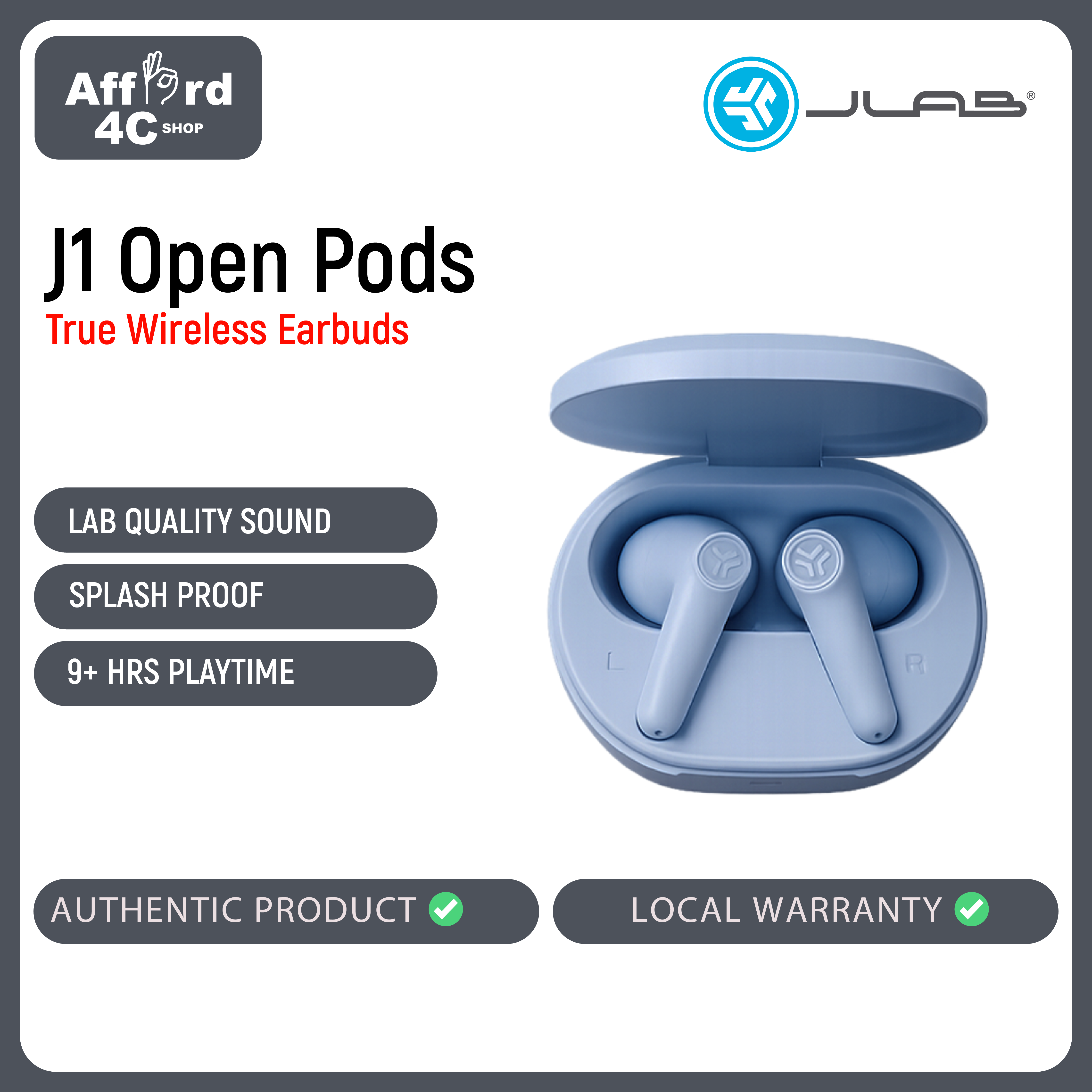 JLab J1 Open Pods True Wireless Earbuds with 35+ hours of Bluetooth playtime, Be Aware Mode