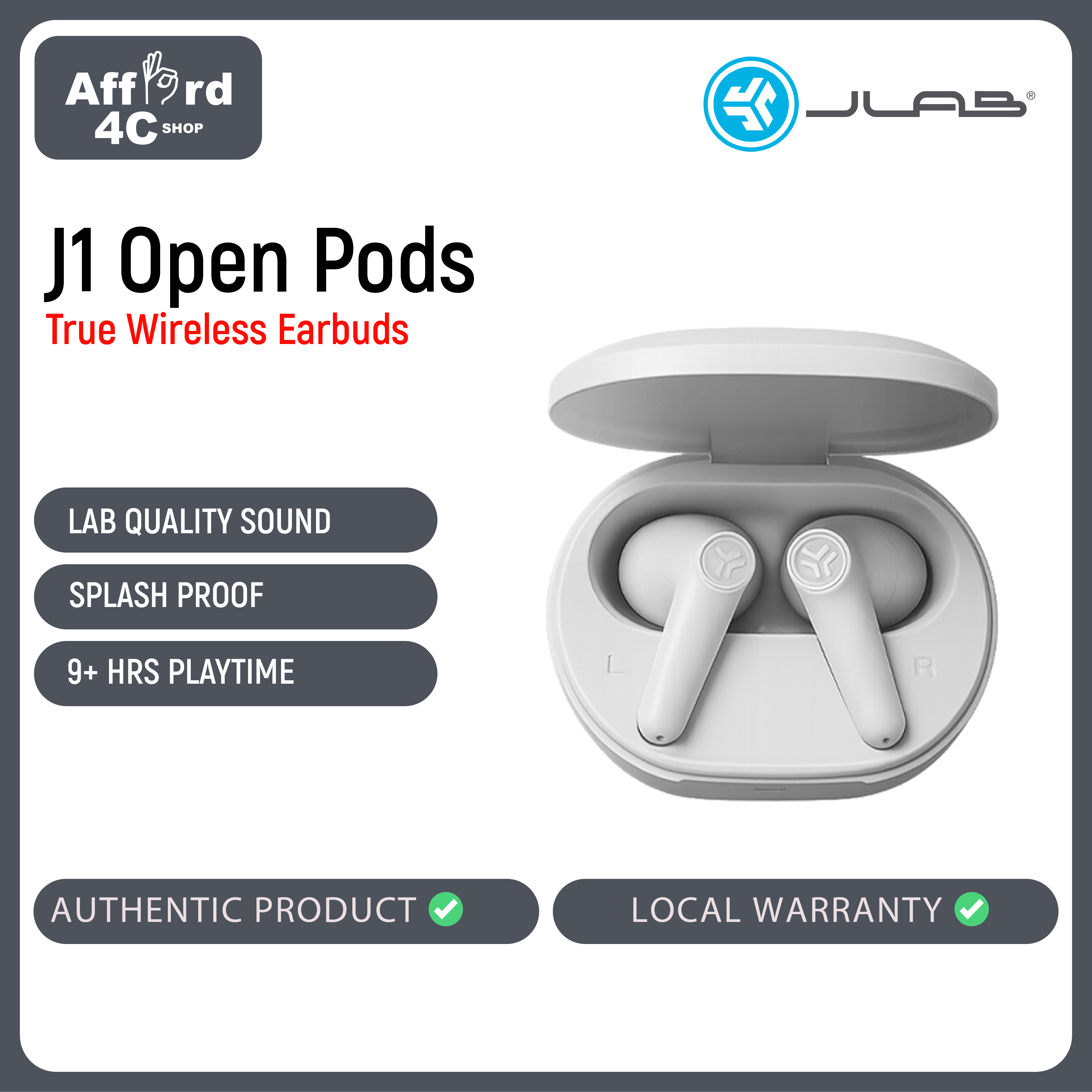 JLab J1 Open Pods True Wireless Earbuds with 35+ hours of Bluetooth playtime, Be Aware Mode