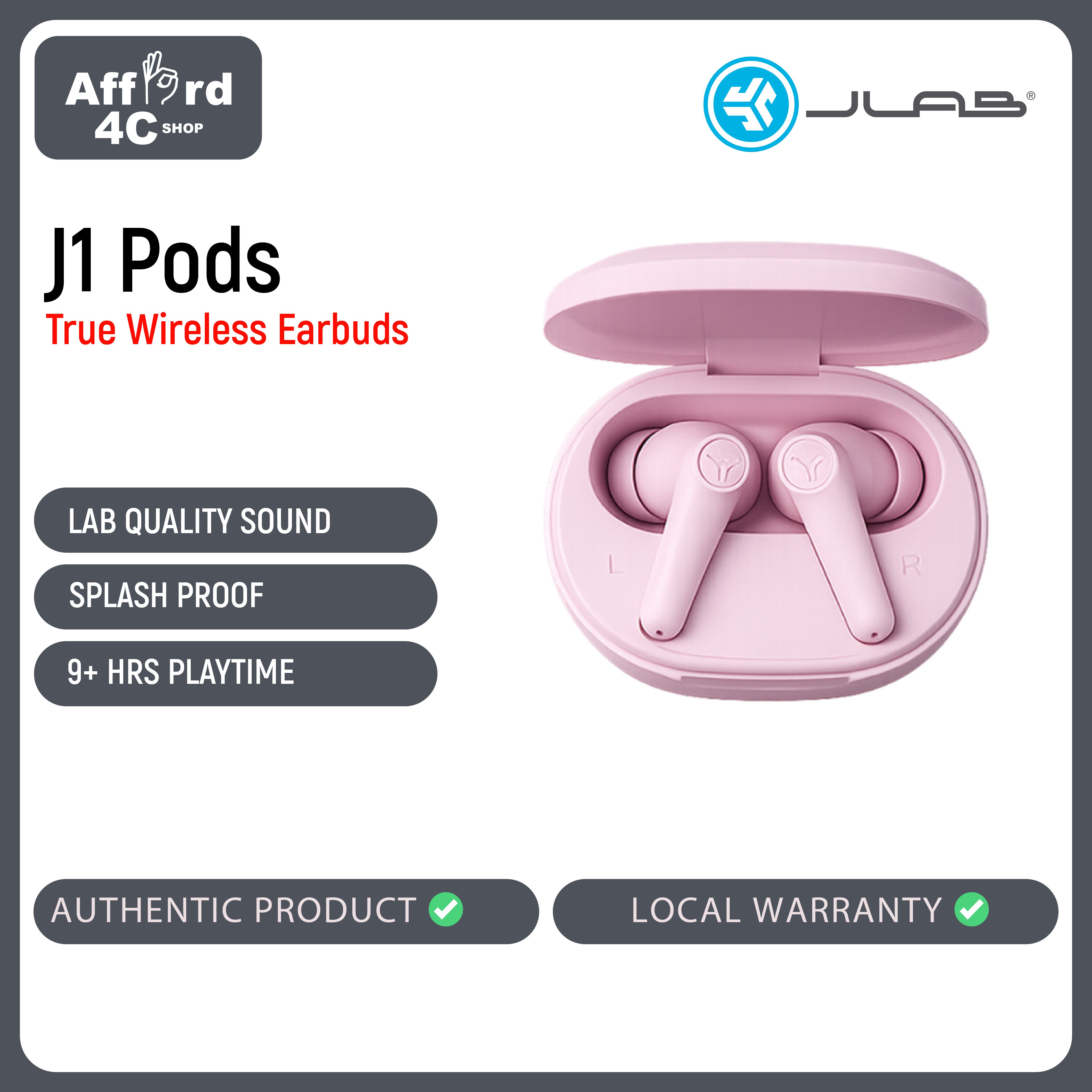 JLab J1 Pods True Wireless Earbuds with 35+ hours of Bluetooth playtime, Be Aware Mode, Clear calls