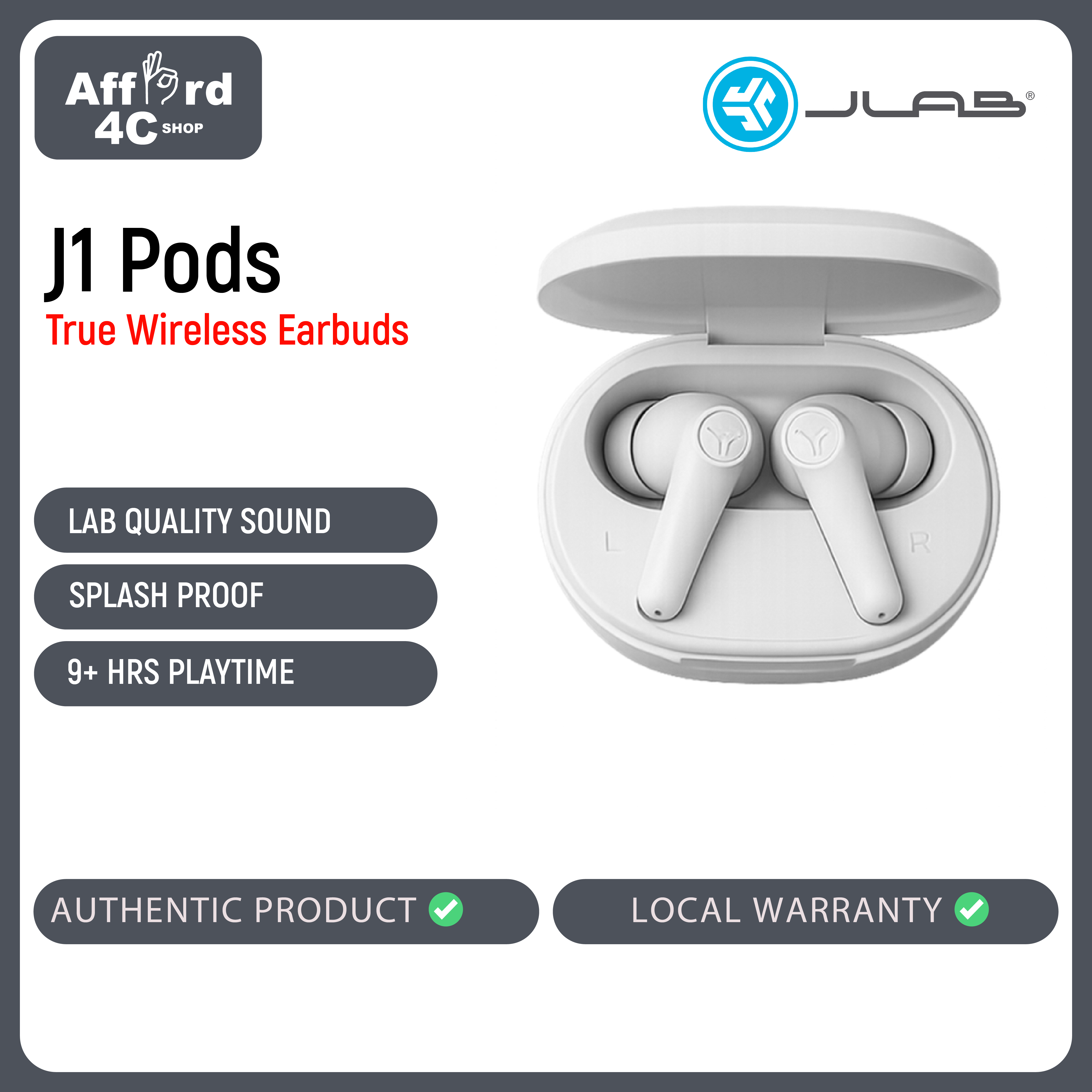 JLab J1 Pods True Wireless Earbuds with 35+ hours of Bluetooth playtime, Be Aware Mode, Clear calls