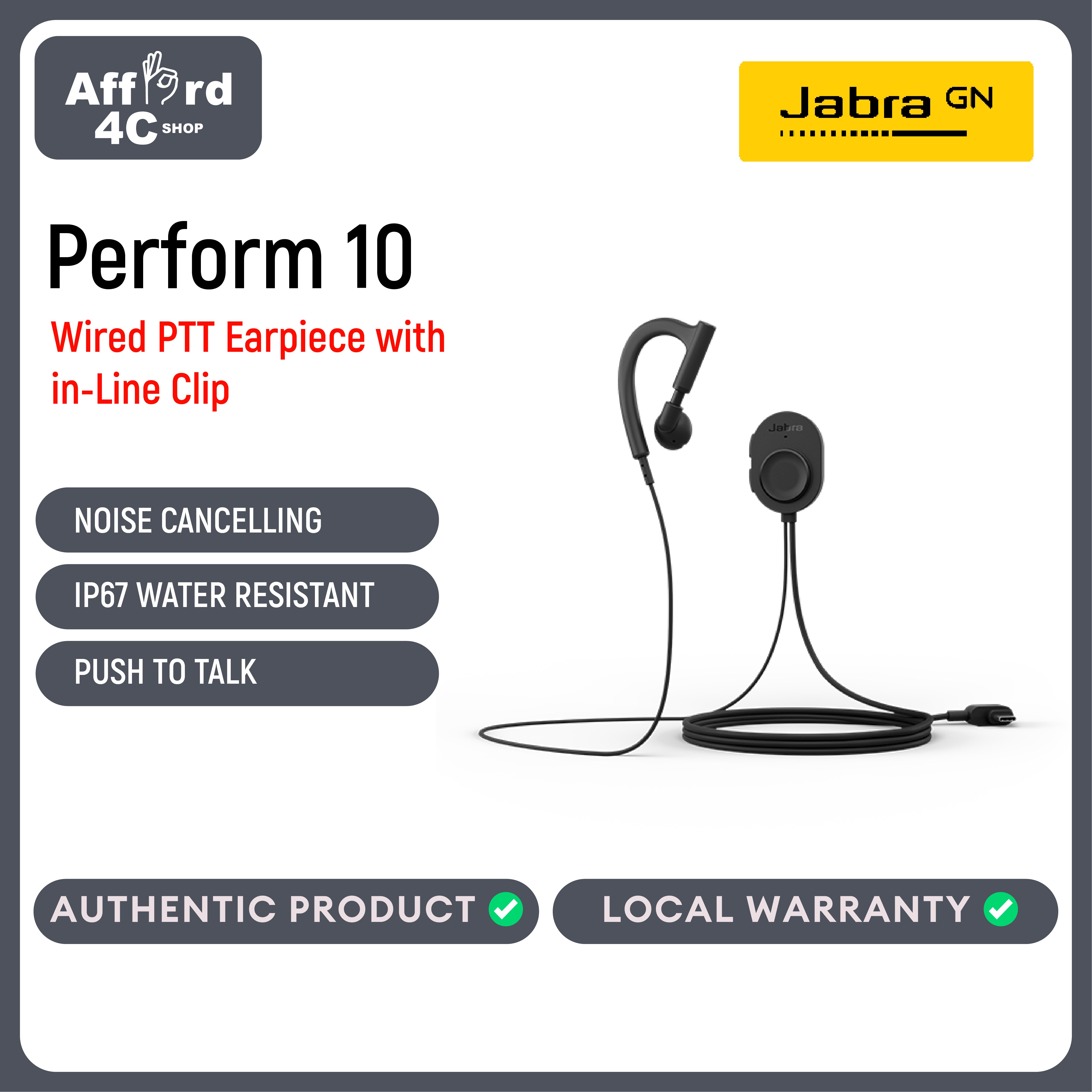 Jabra Perform 10 Wired PTT Earpiece with in-Line Clip-On Noise-Cancelling Microphone, Android Devices Only, Works with Walkie Talkie app in Microsoft Teams, Zello and Zebra, USB-C Connectivity