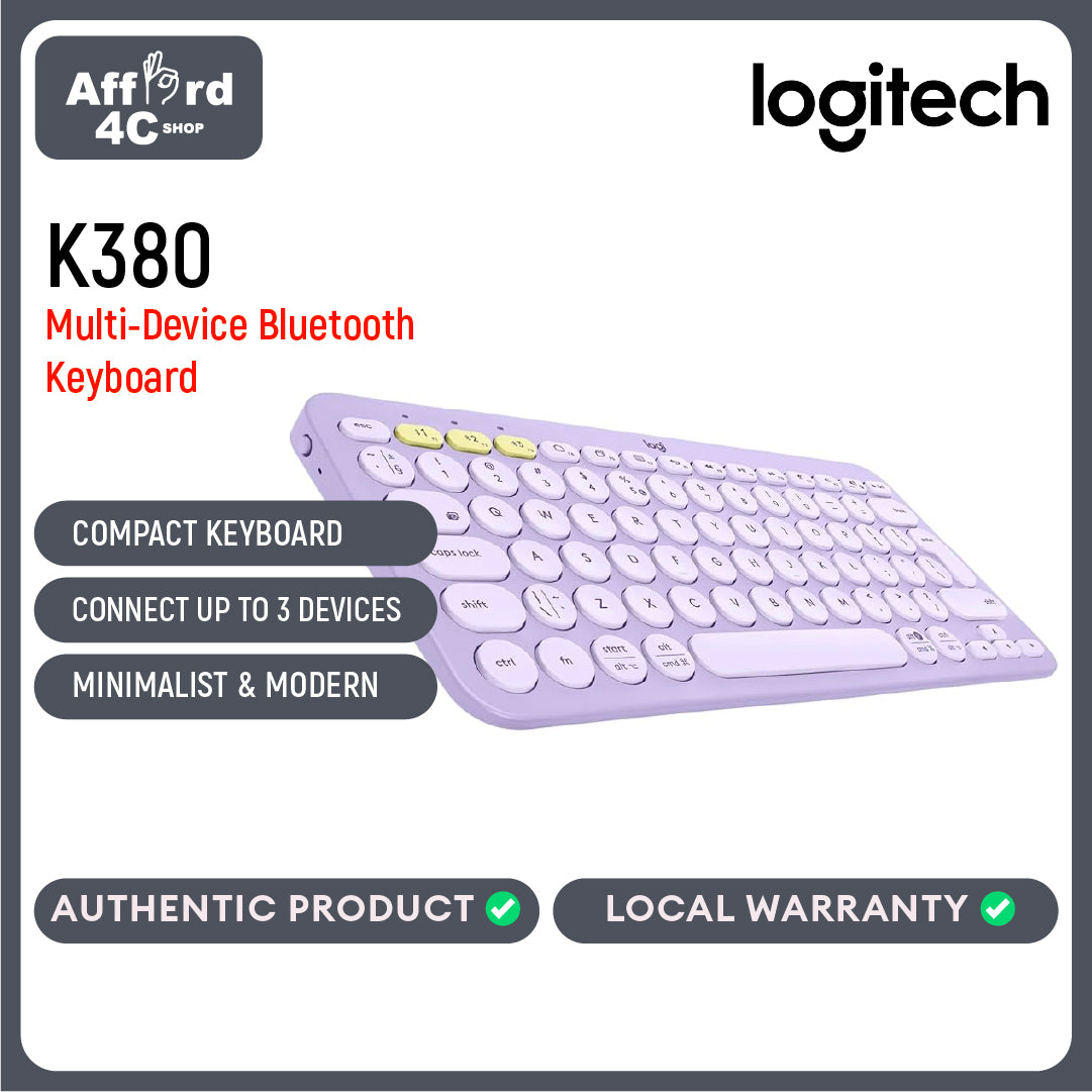 Logitech K380 Multi-Device Bluetooth Wireless Keyboard with Easy-Switch for Up to 3 Devices, Slim, 2 Year Battery-PC, Laptop, Windows, Mac, Chrome OS, Android, iPadOS, Apple TV