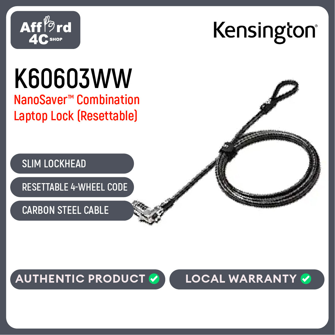 Kensington NanoSaver™ Combination Laptop Lock (Resettable) (K60603WW)