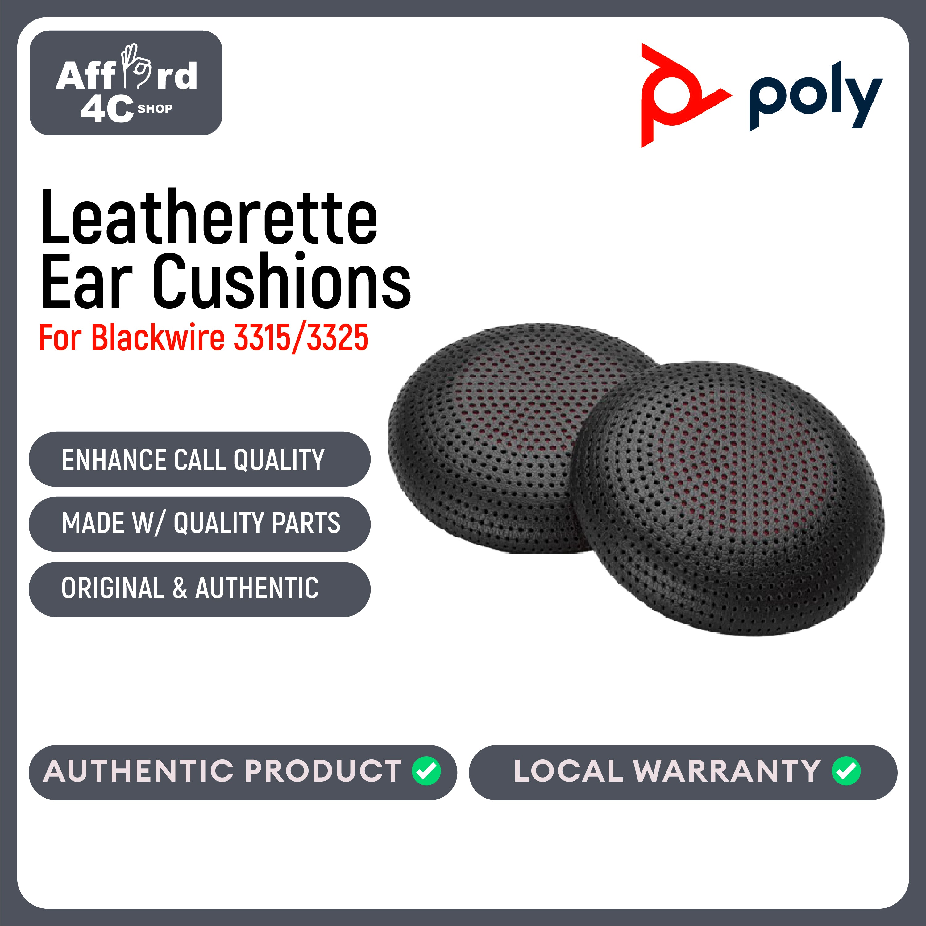 Poly Blackwire 3315/3325 Leatherette Ear Cushions (2 Pieces)