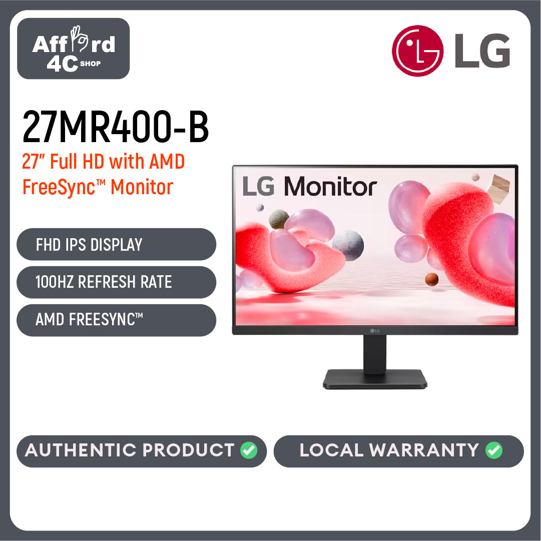 LG 27MR400-B 27" FHD 3-Side Borderless IPS 100Hz Monitor with FreeSync™