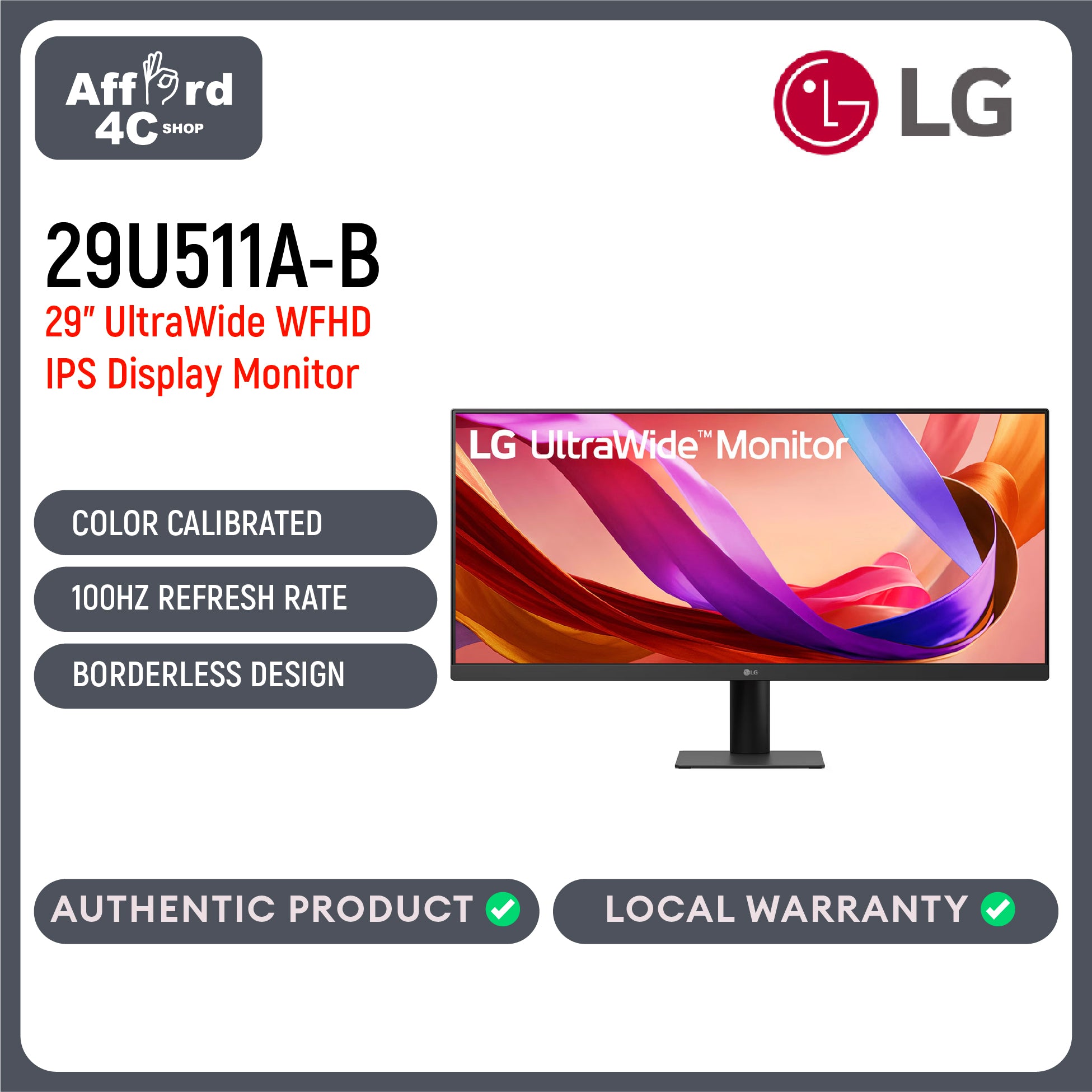 LG 29U511A-B 29” UltraWide 21:9 WFHD Monitor (2560x1080) IPS Display