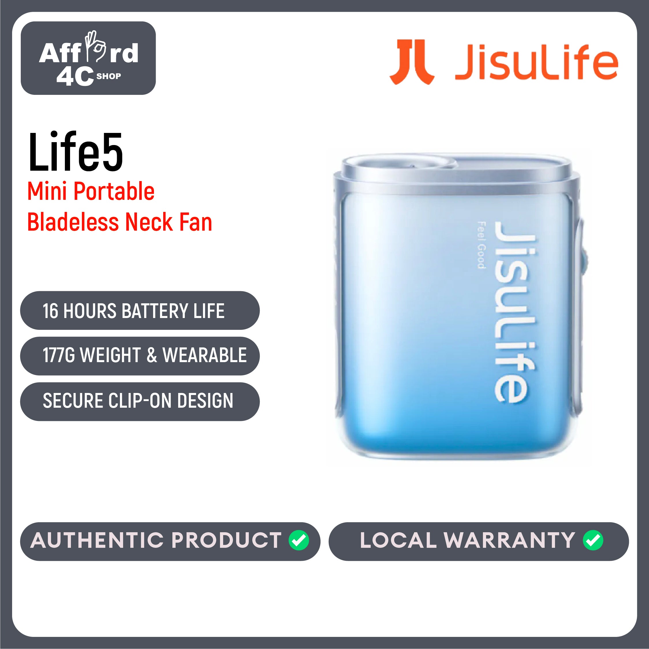 Jisulife Handheld Fan Life10 4500mAh Portable 5 Speeds Strong Wind Rechargeable Electric Turbo Fans with LED Digital Display Safety Lock Suitable for Student Office Commuter