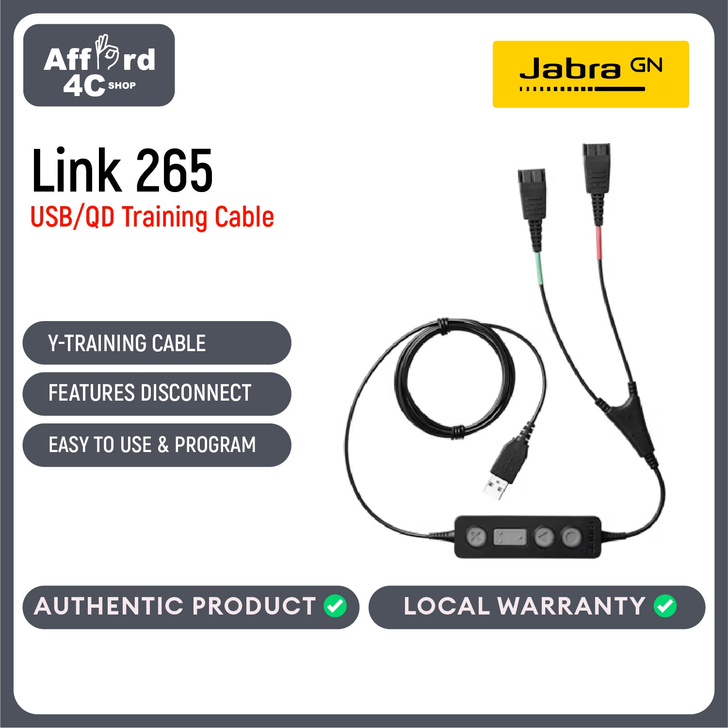 Jabra Link 265 USB/QD Training Cable